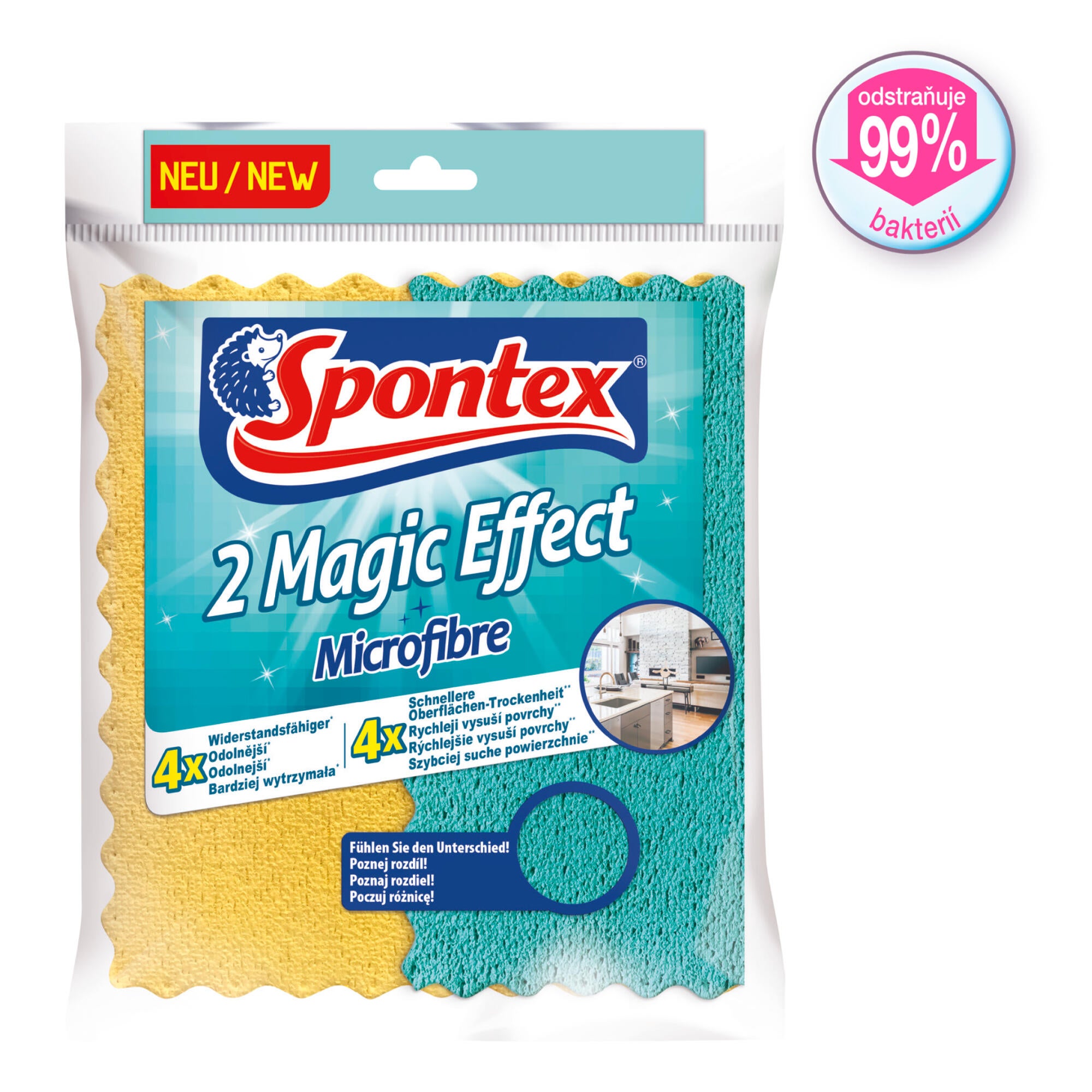 Laveta uscata din microfibra, universala, Spontex Magic Effect, 20.5 x 22 cm, set 2 bucati 2buc
