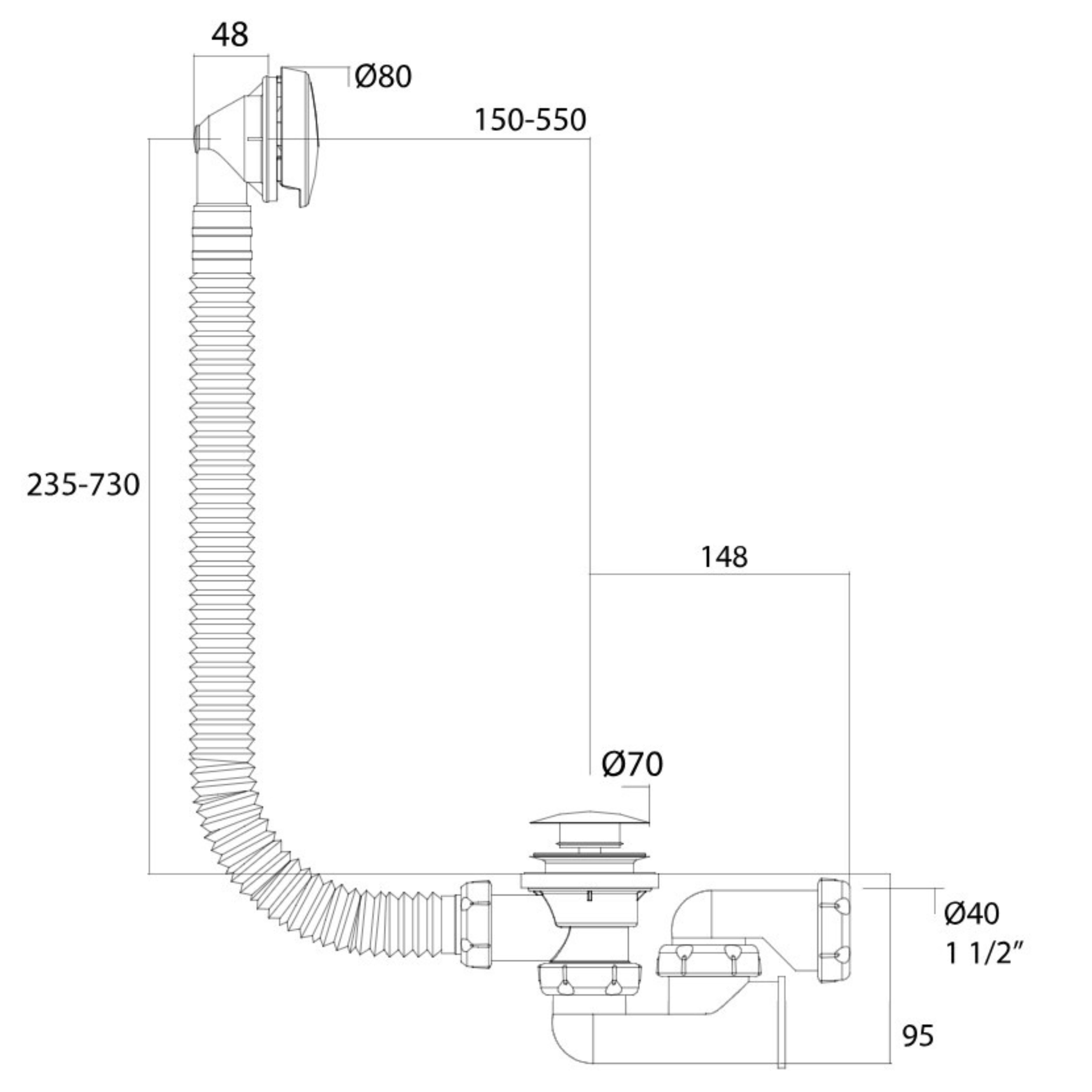 VÁLVULA BAÑERA 70MM-1 1/2