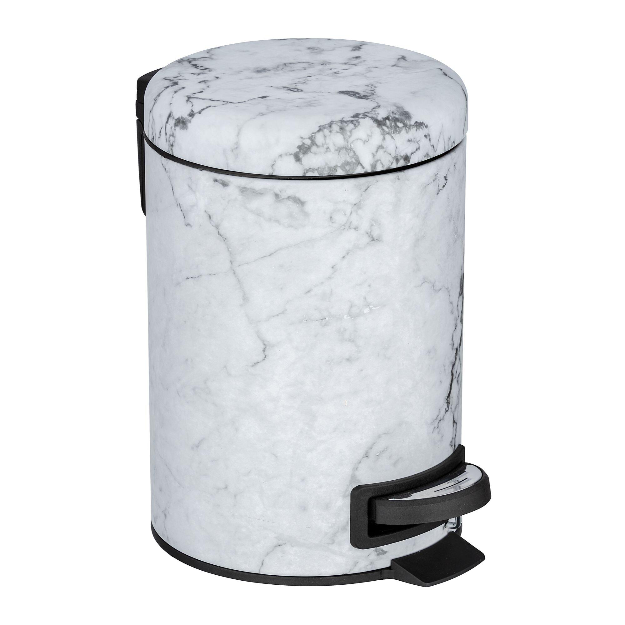 Cos de gunoi, Cloud, pentru baie, 3 L, cu pedala, forma rotunda, otel, alb/negru