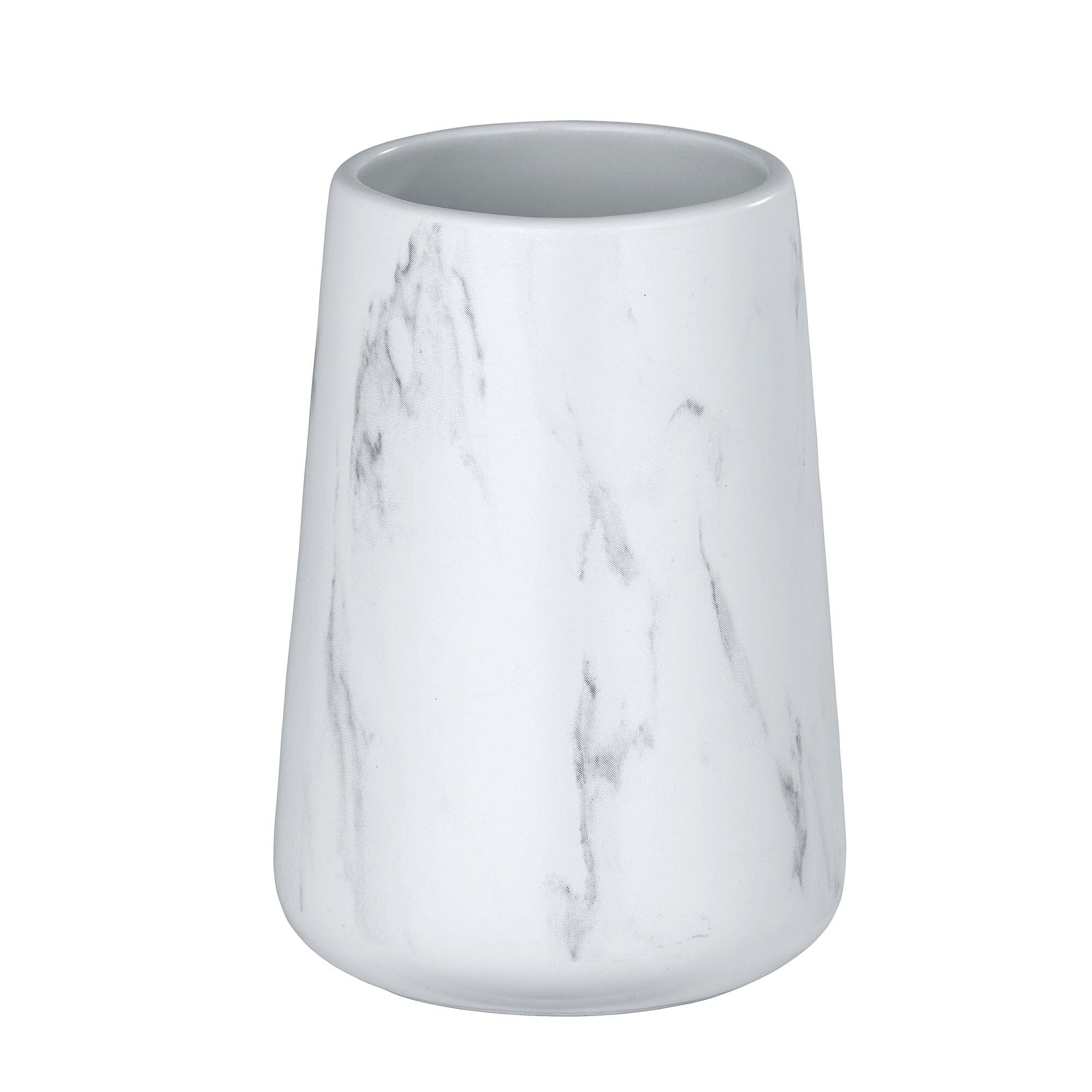 Pahar baie pentru igiena dentara Adrada, din ceramica, gri si alb mat