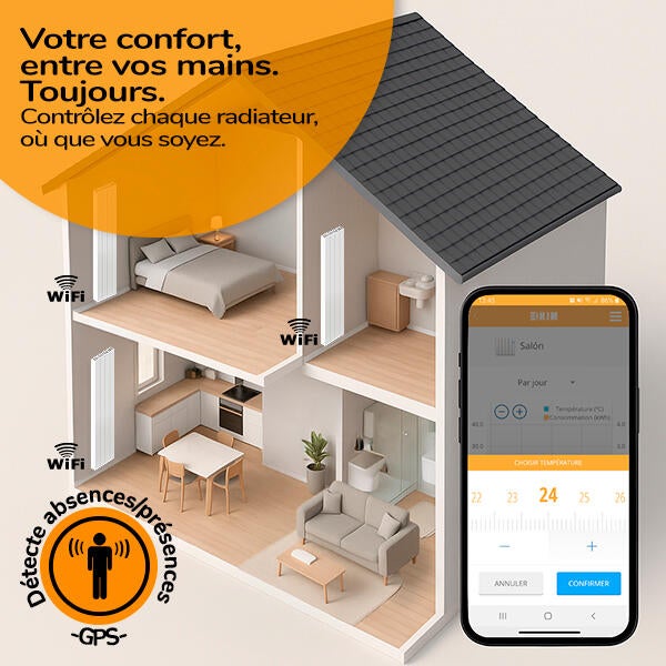 Radiateur/Sèche-serviettes électrique connecté à inertie sèche 1000 W HJM IXORA - 9