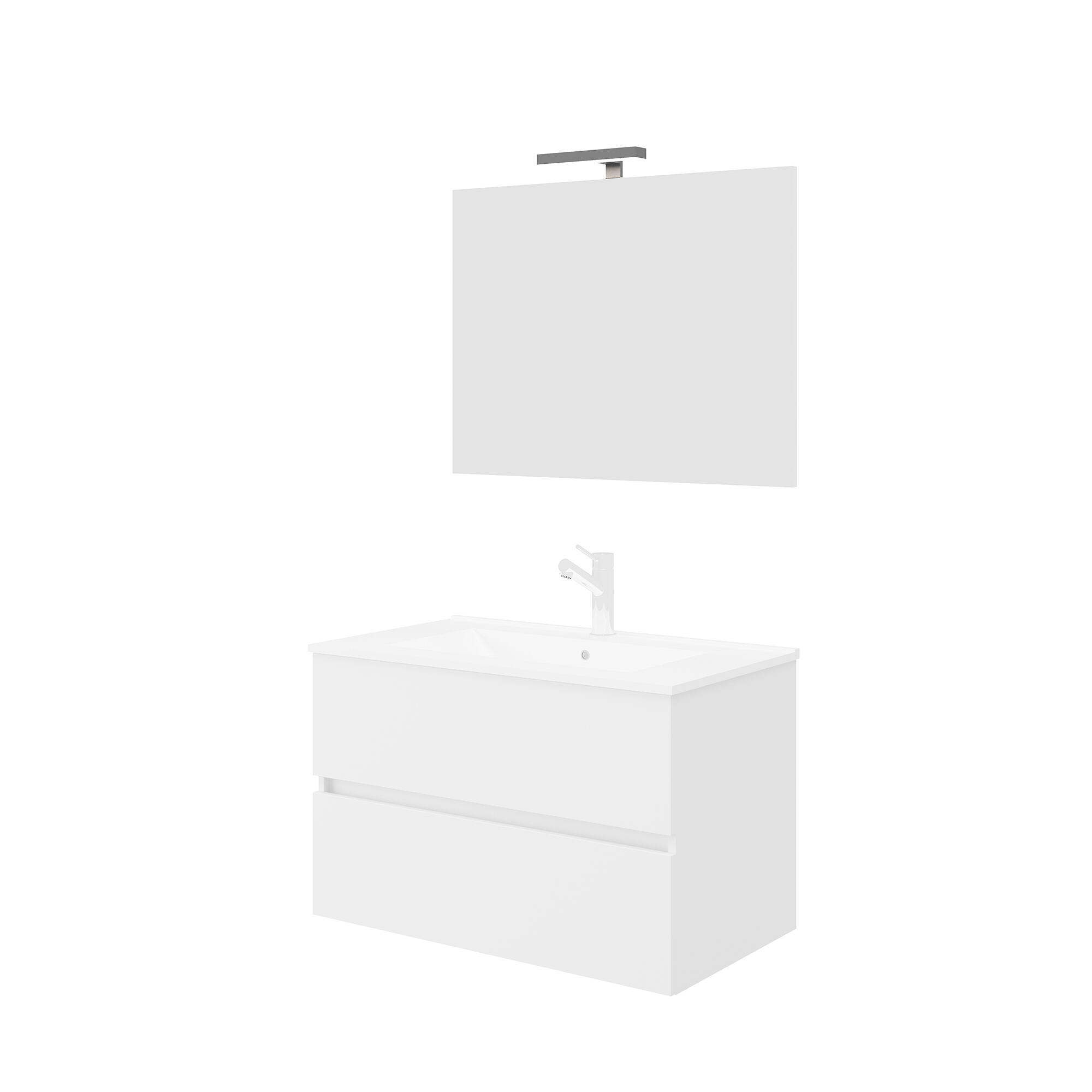 Set mobilier baie Londra, baza cu lavoar si oglinda led, 81 cm, alb