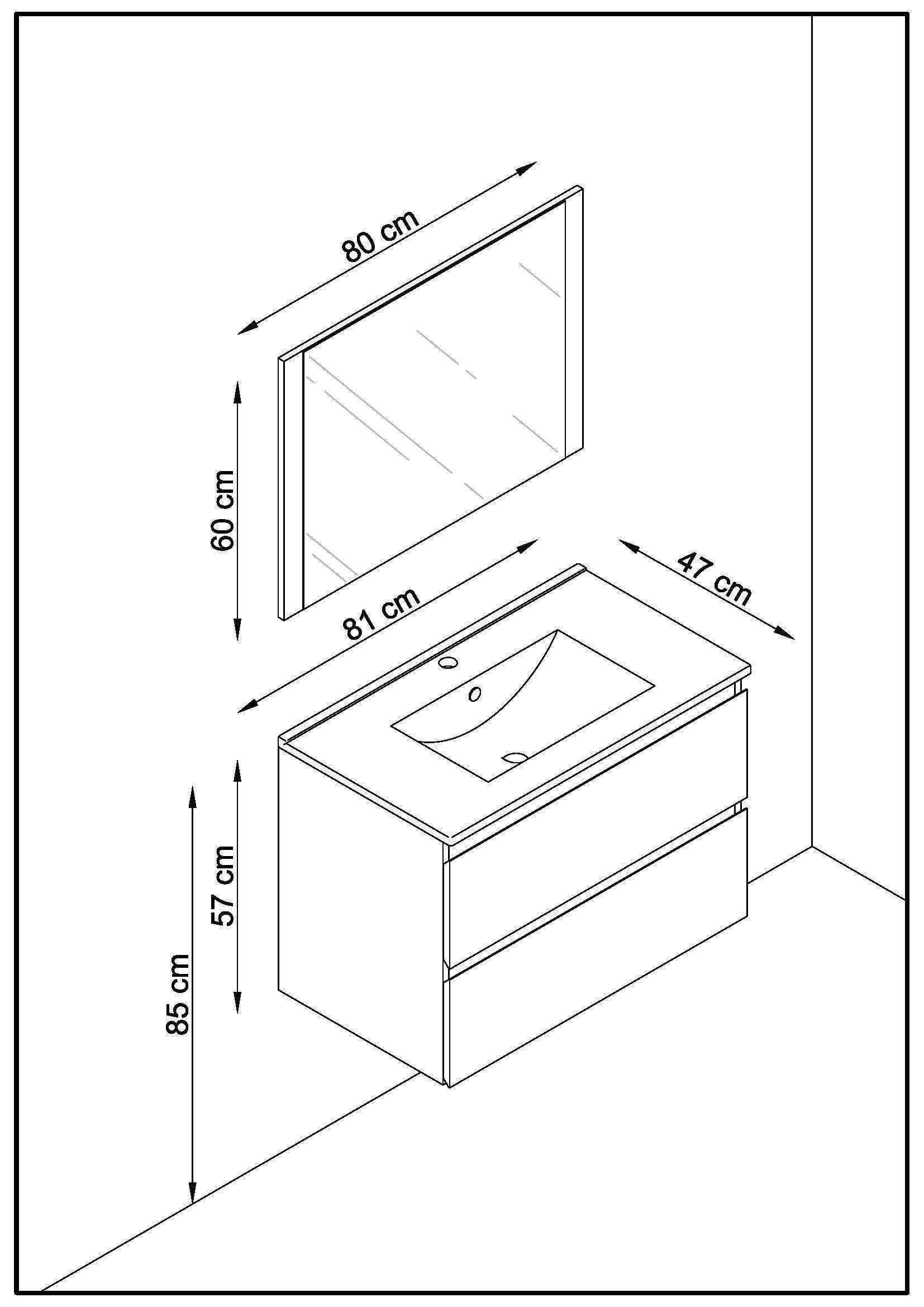 Mueble de baño con lavabo y espejo  Milenio blanco  81x47 cm - 4