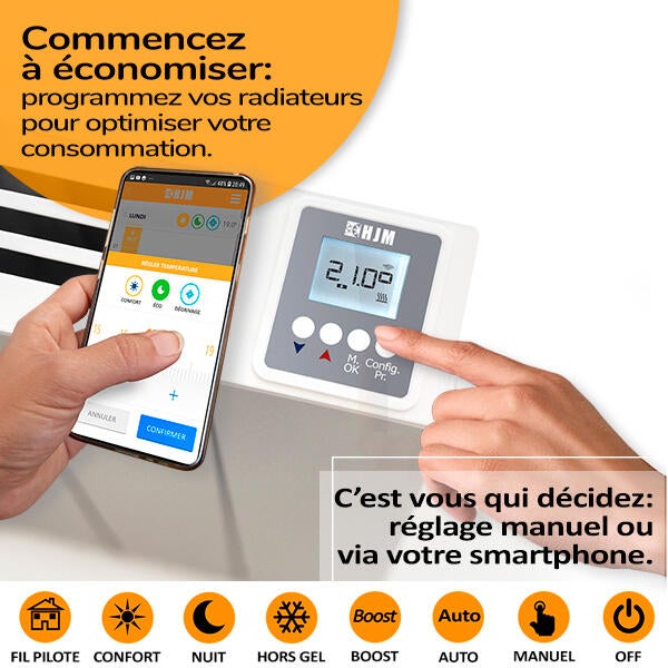 Radiateur électrique connecté à inertie sèche 1500 W HJM AVA H WIFI - 9