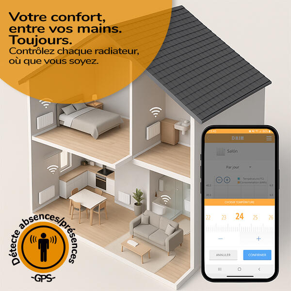 Radiateur électrique connecté à inertie sèche 2000 W HJM AVA H WIFI - 8