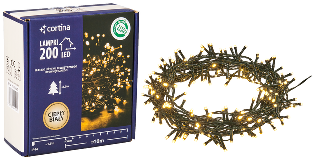 Lampki choinkowe zewnętrzne 200 LED ciepłe białe Cortina