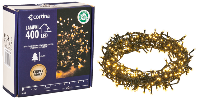 Lampki choinkowe zewnętrzne 400 LED ciepłe białe Cortina