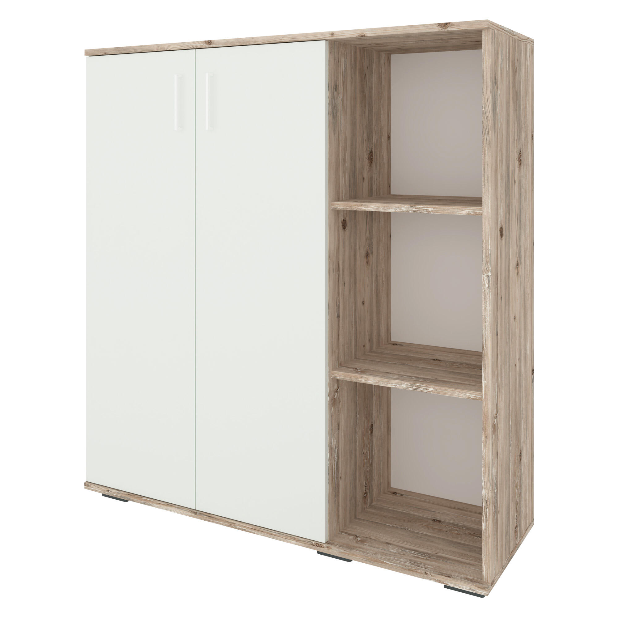 Comoda Soho, 2 usi, 4 polite, PAL, 110 x 100 x 35 cm, decor alb