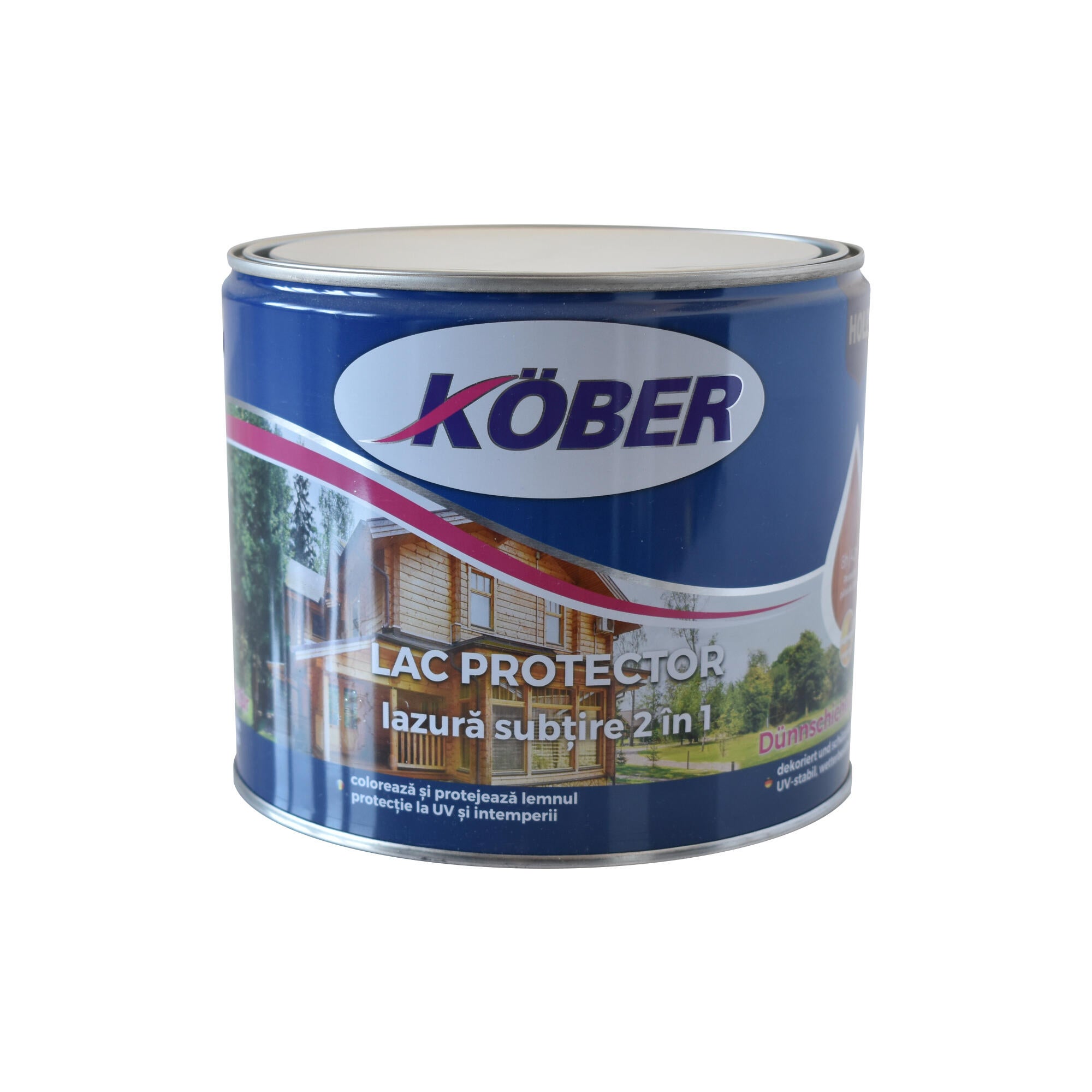Lazura lemn subtire 2 in 1 Kober, pe baza de solvent, interior/exterior, pin, 2.5 L