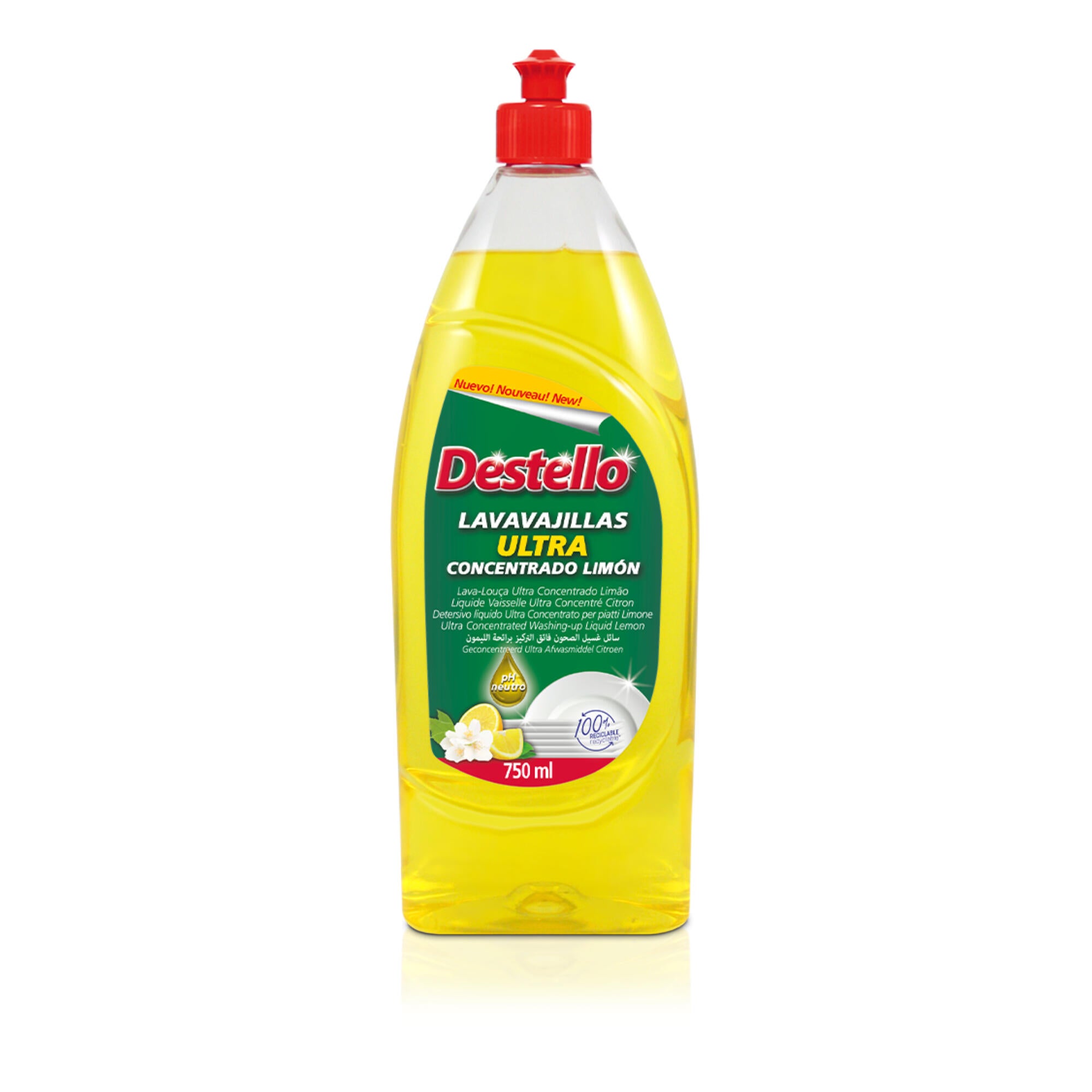 Detergent lichid pentru curatarea vaselor, Destello, 0.75 L, parfum lamaie