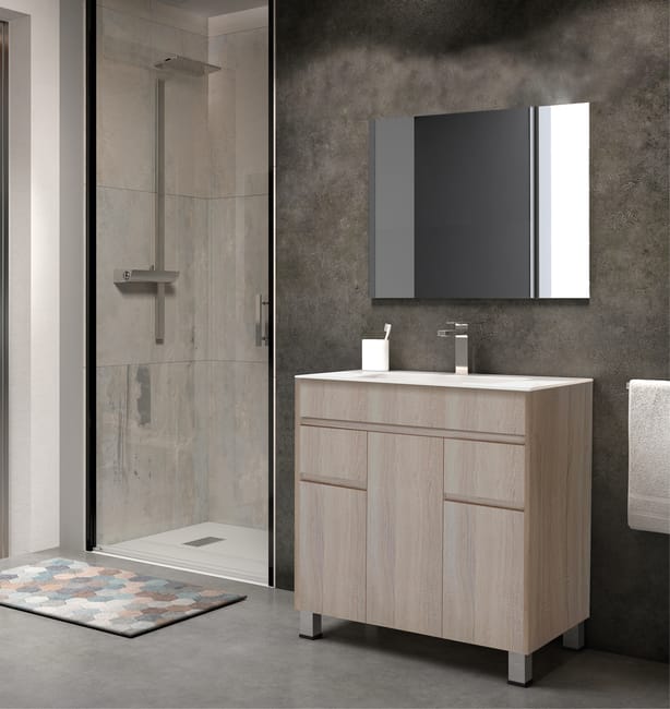 MUEBLE DE BAÑO LONDRES ROBLE 80X45CM 3 PUERTAS Y 2 CAJONES - 1
