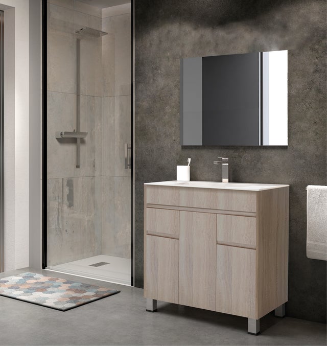 MUEBLE DE BAÑO LONDRES ROBLE 80X45CM 3 PUERTAS Y 2 CAJONES