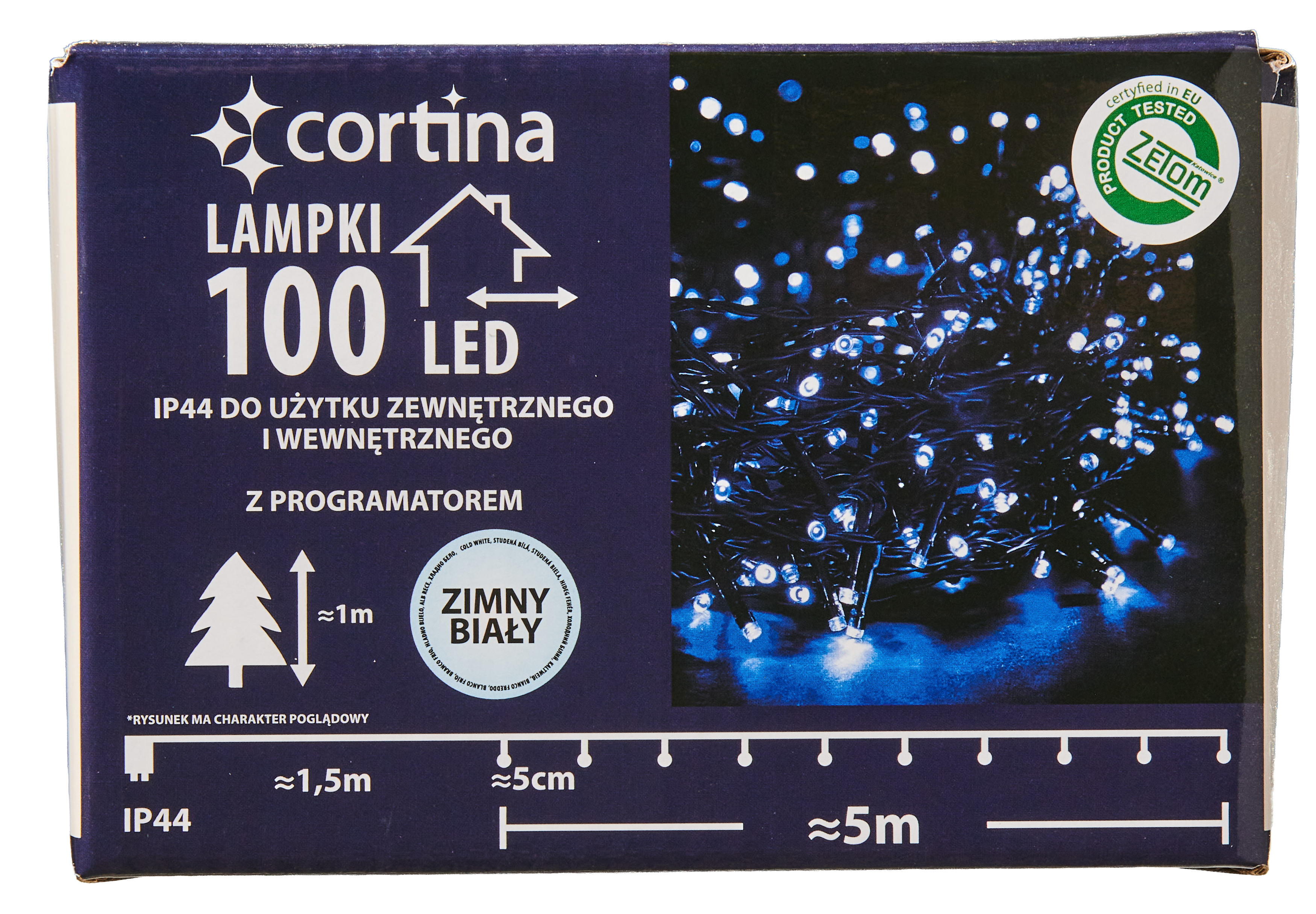 Lampki choinkowe zewnętrzne 100 LED 8 funkcji programator zimne białe Cortina - 7