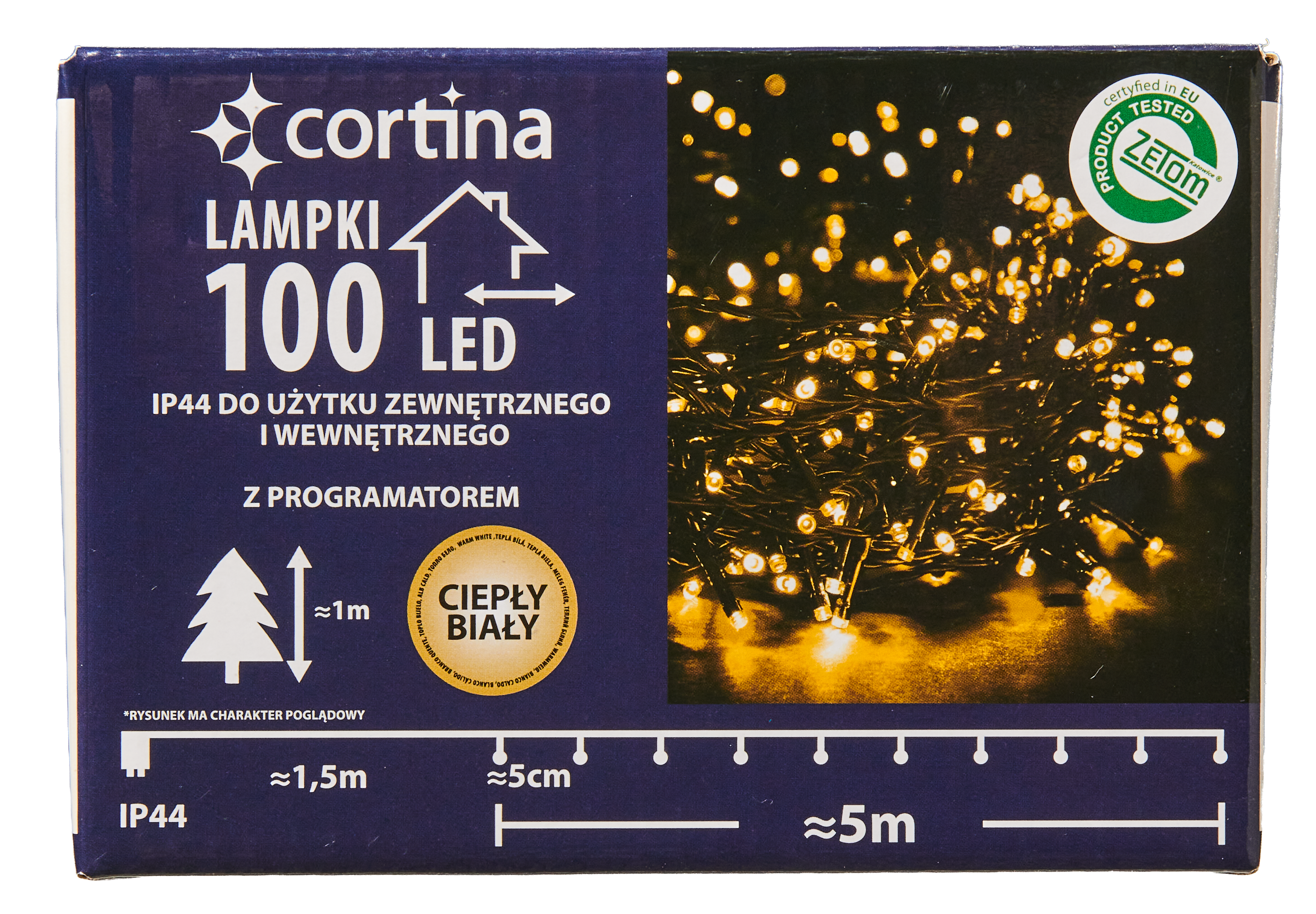 Lampki choinkowe zewnętrzne 100 LED 8 funkcji programator ciepłe białe Cortina - 7