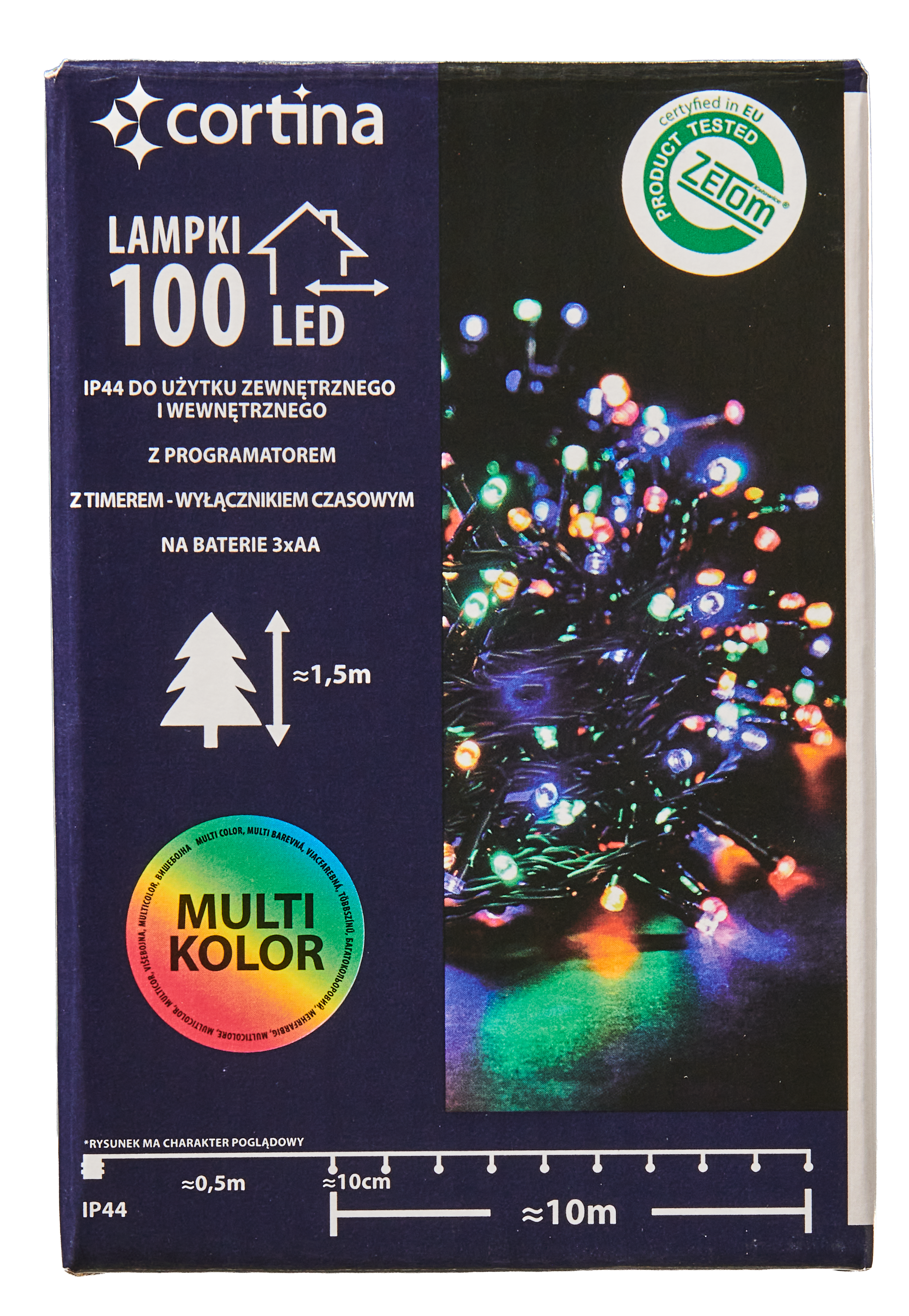 Lampki choinkowe zewnętrzne 100 LED 8 funkcji programator multikolor na baterie Cortina - 6