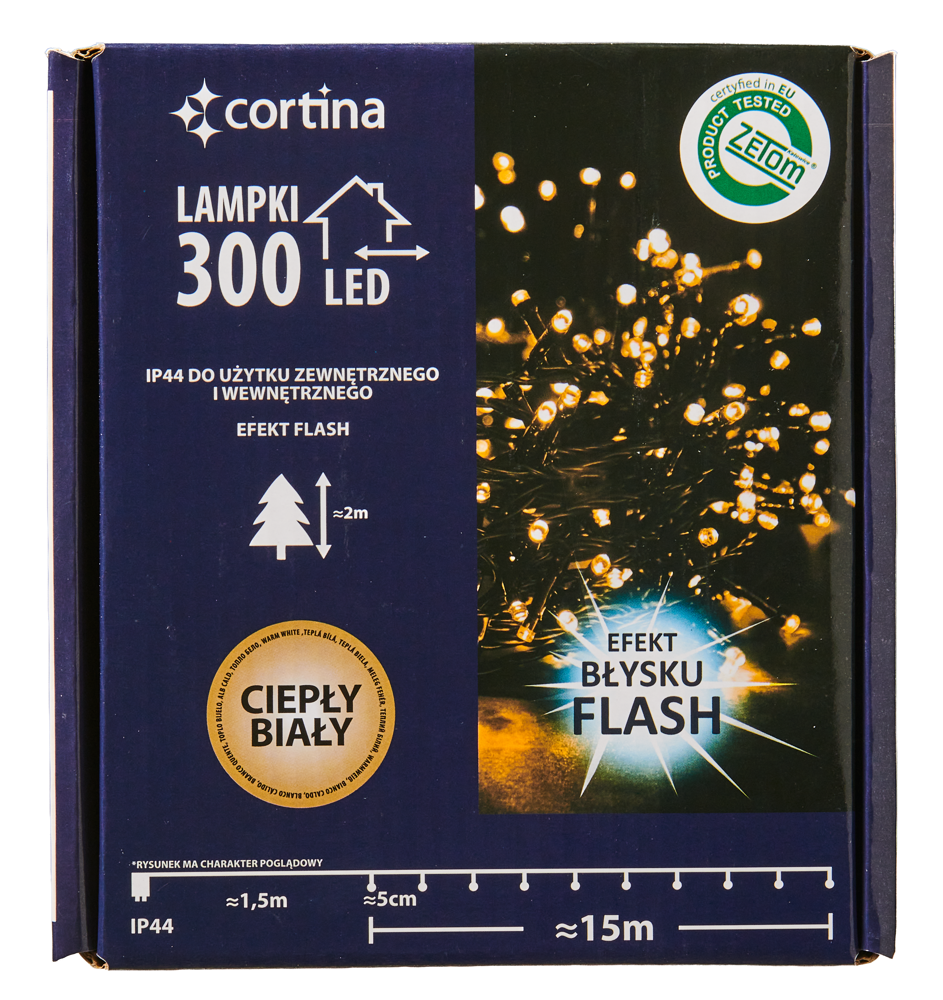 Lampki choinkowe zewnętrzne 300 LED ciepłe białe flash Cortina - 5