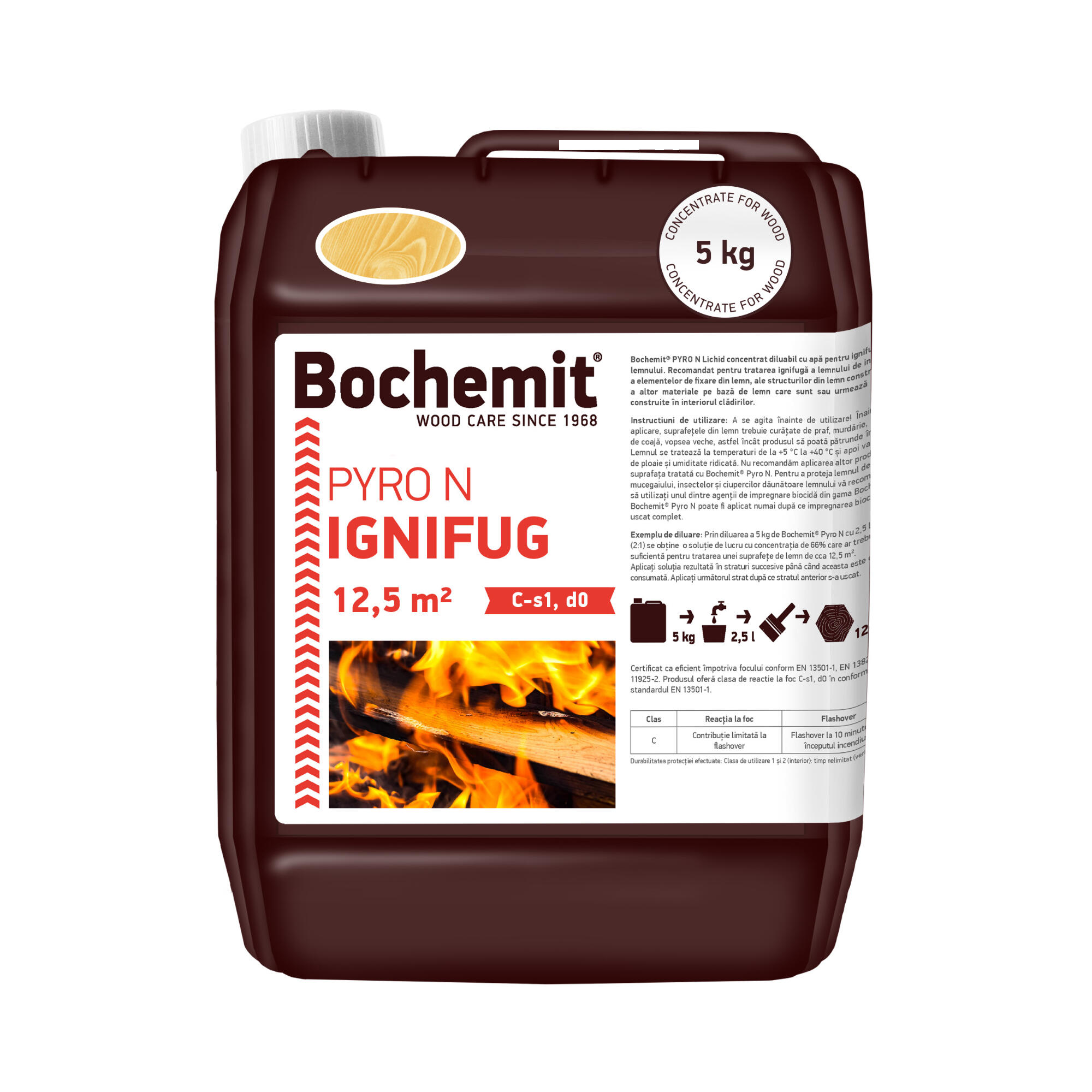 Ignifugant concentrat pentru lemn, interior, Pyro N Bochemit, 5 kg