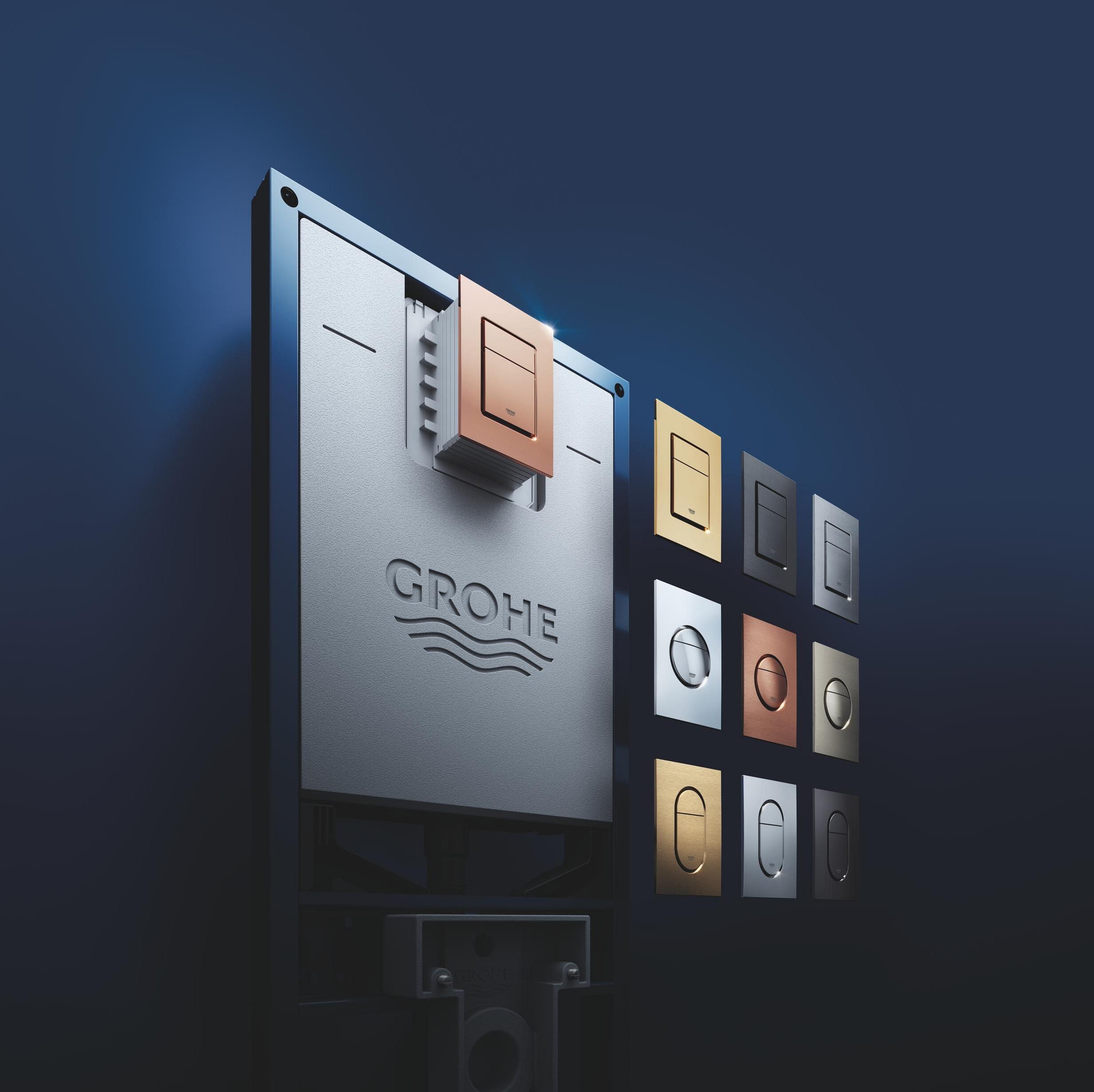 System podtynkowy Grohe z kolekcją designerskich przycisków spłukujących w wielu kolorach i kształtach. - 2