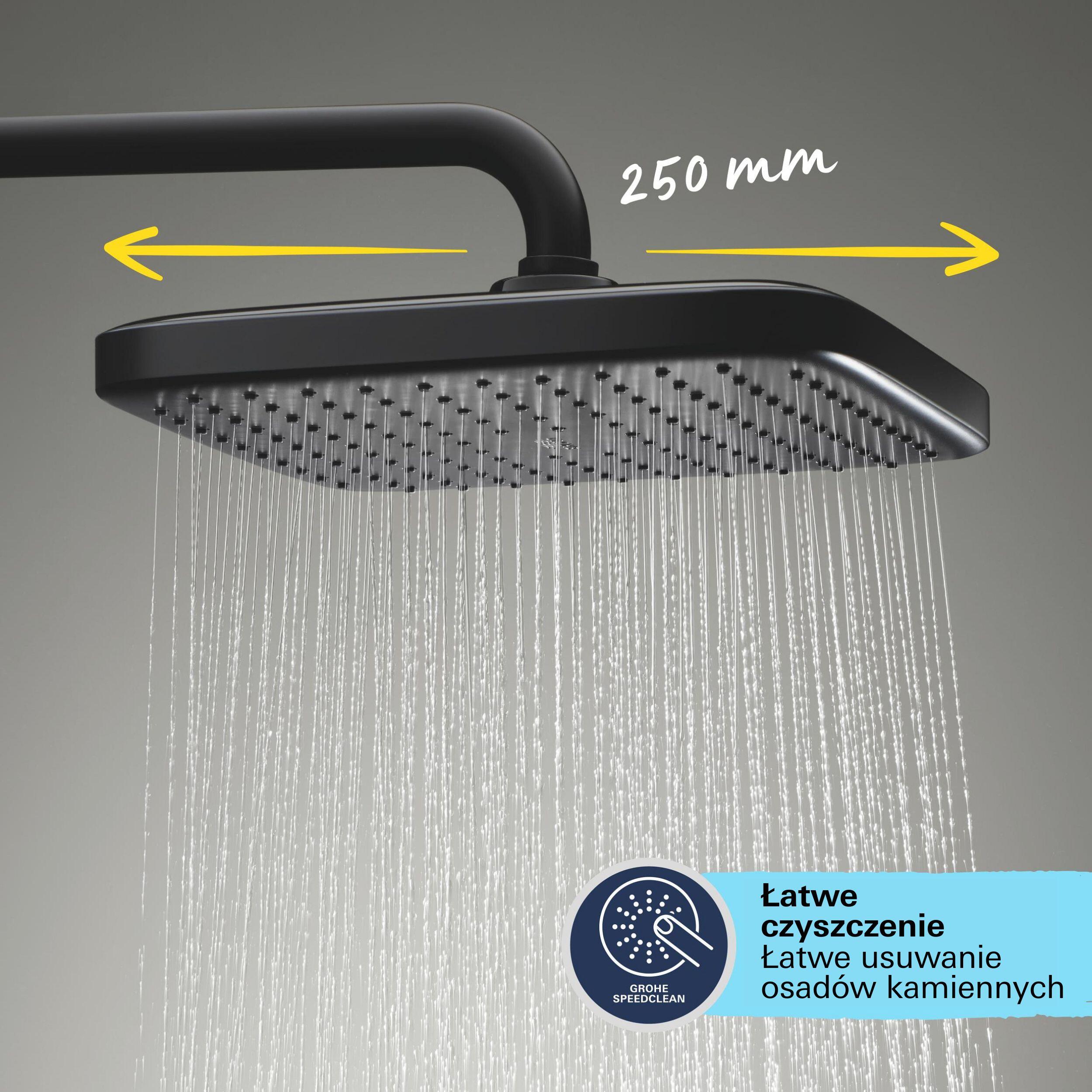 Czarna deszczownica Grohe 250 mm z funkcją SpeedClean – łatwe usuwanie osadów kamiennych. - 3