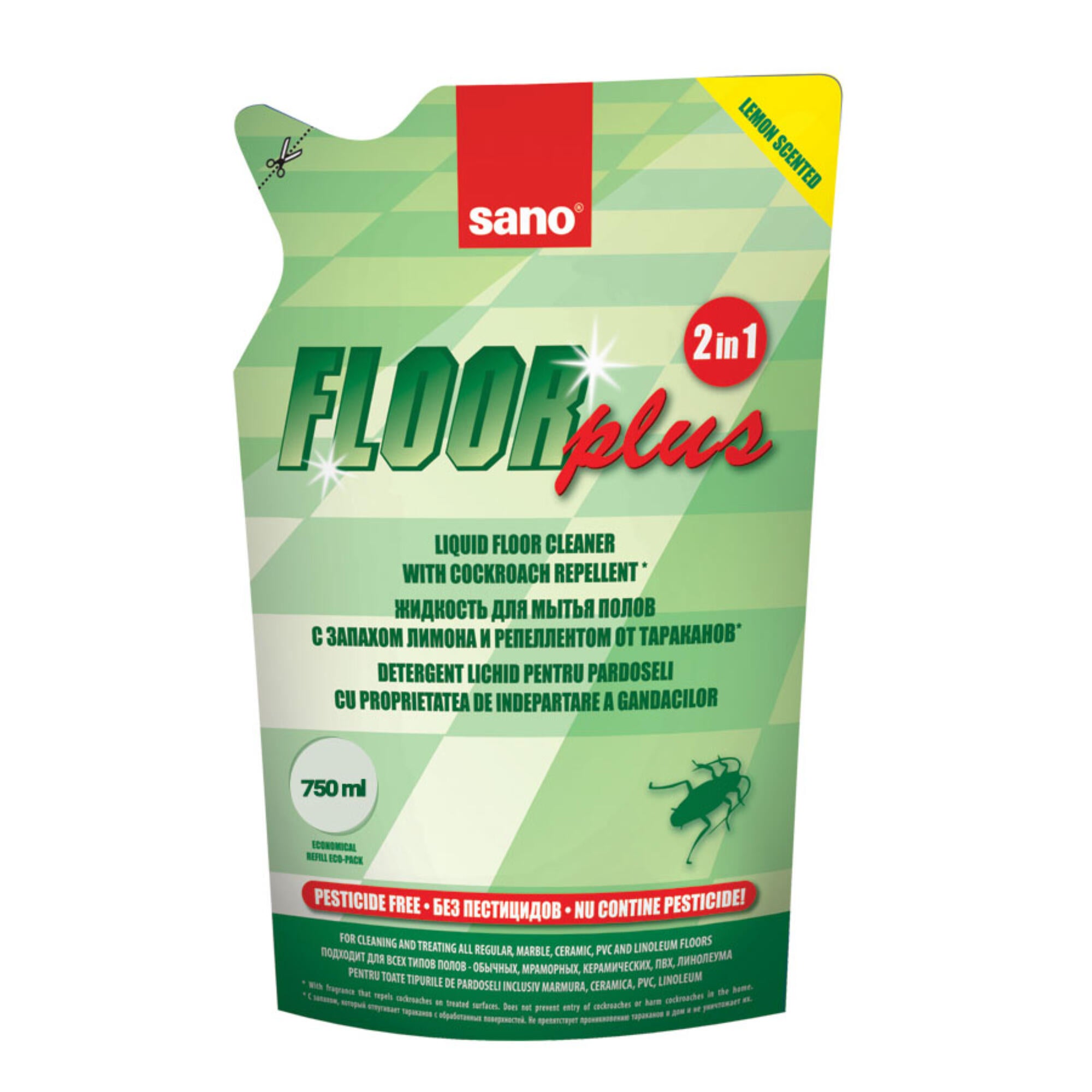 Detergent rezerva pentru curatarea pardoselilor, Sano, 0.75 L, efect indepartare gandaci