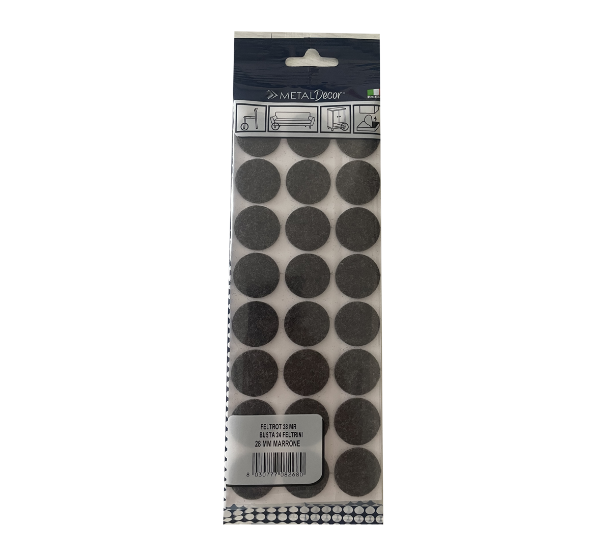 Feltrino per mobili adesivo tondo in feltro marrone ø 28 mm, 24 pezzi - 6