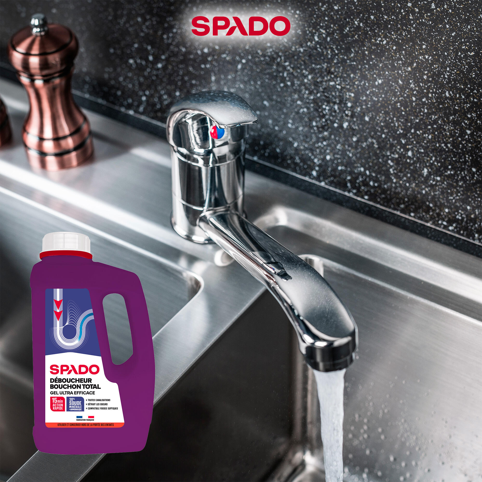 Déboucheur SPADO Gel soude, 1L - 3