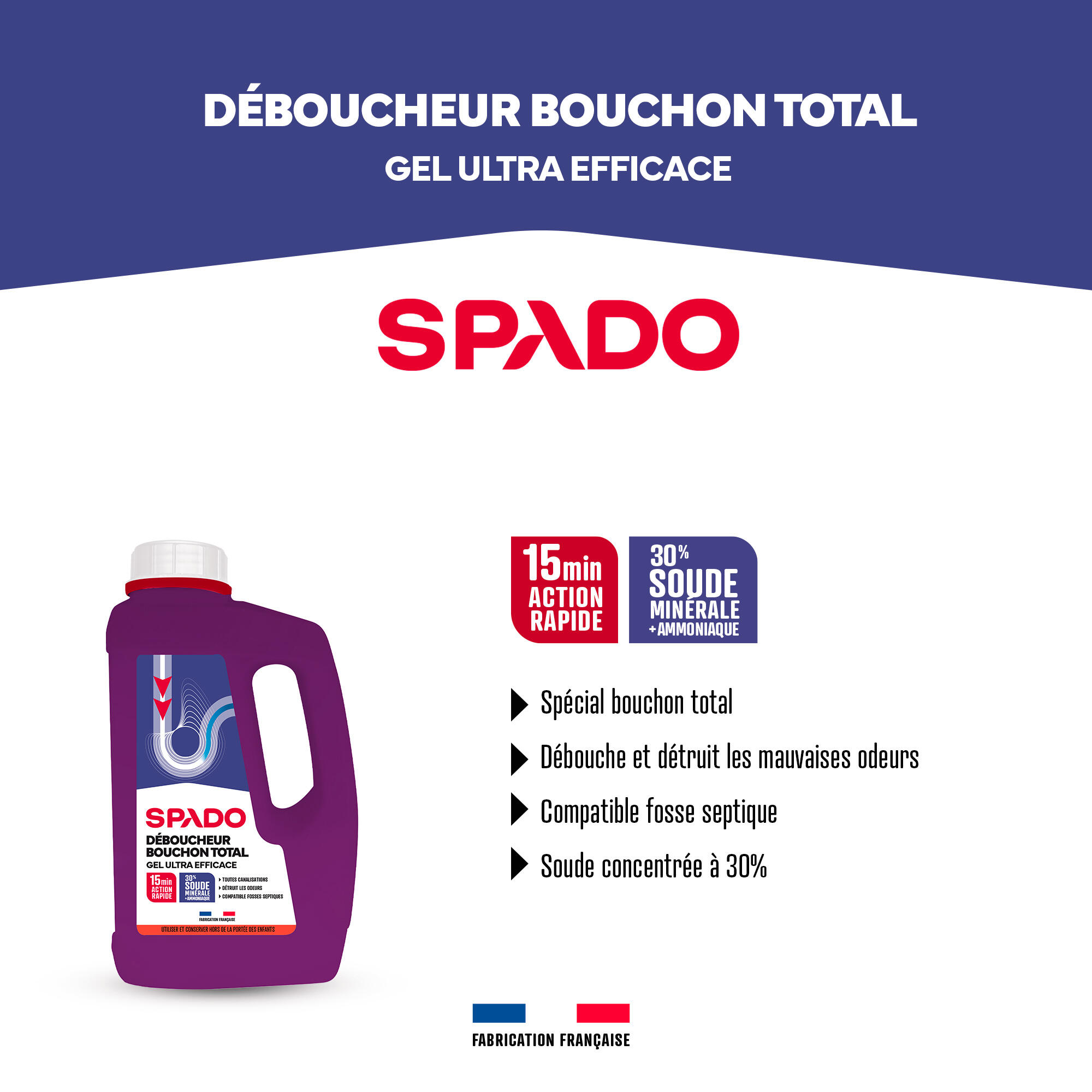 Déboucheur SPADO Gel soude, 1L - 4