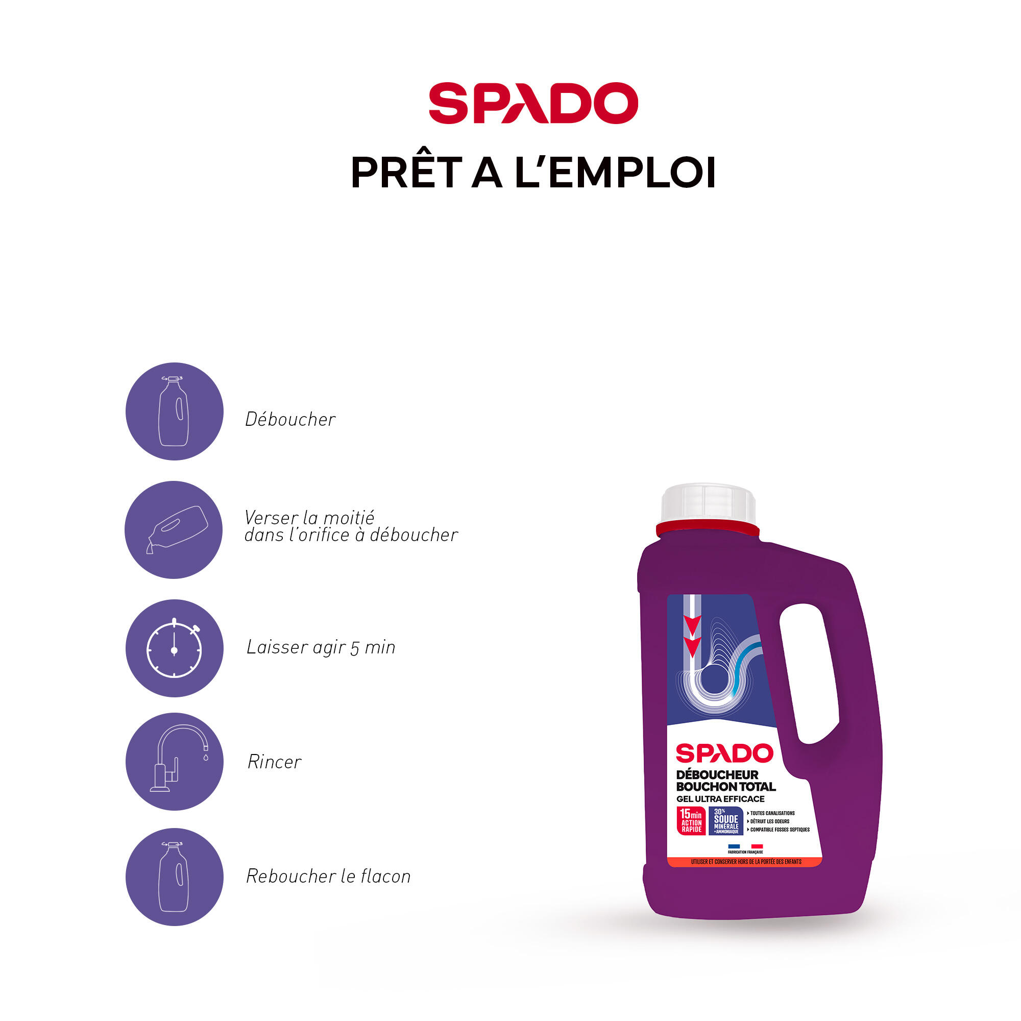 Déboucheur SPADO Gel soude, 1L - 5