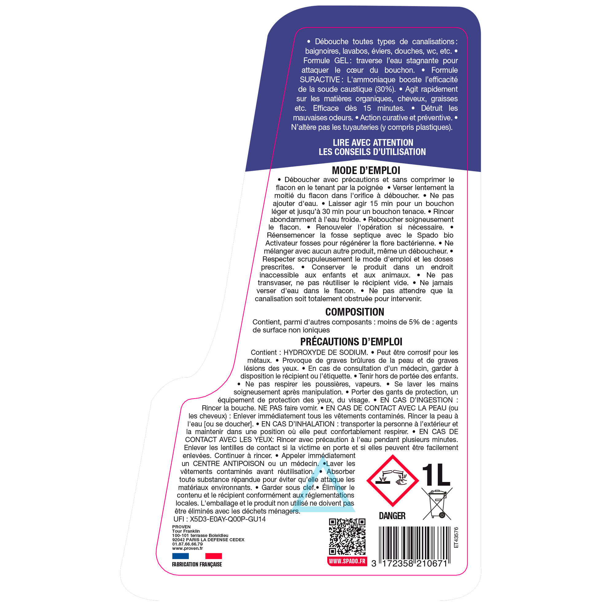 Déboucheur SPADO Gel soude, 1L - 6