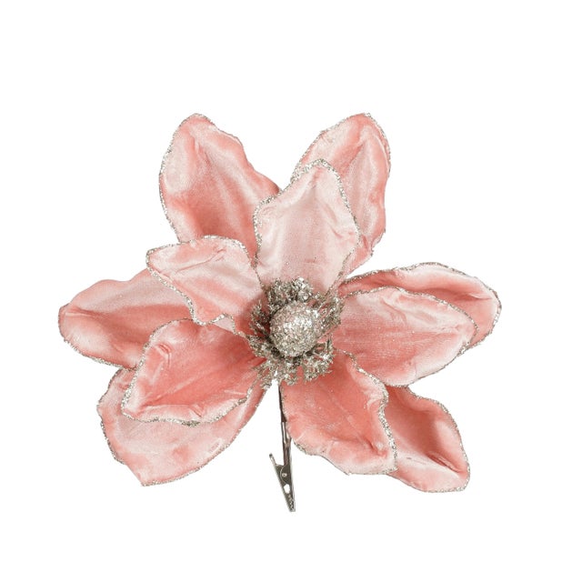 Enfeite clip magnolia 26 cm rosa