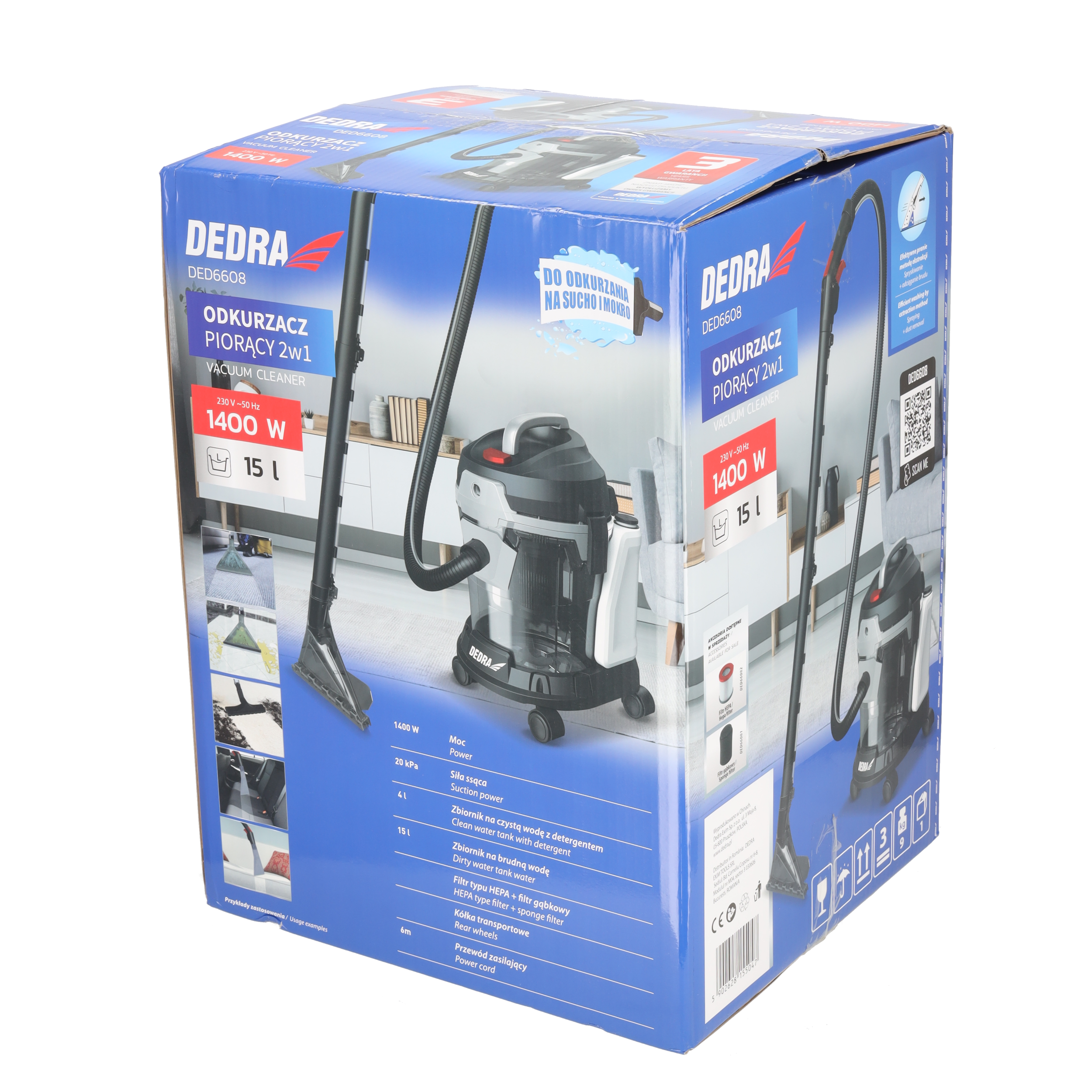 Odkurzacz piorący 2w1 1400W 15 l DED6608 Dedra - 12