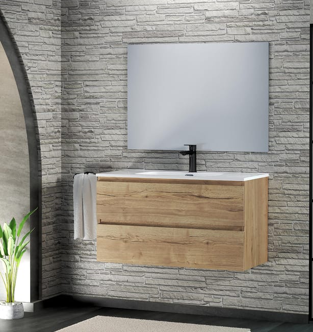 MUEBLE DE BAÑO MAYA ROBLE 100X45CM 2 CAJONES - 1