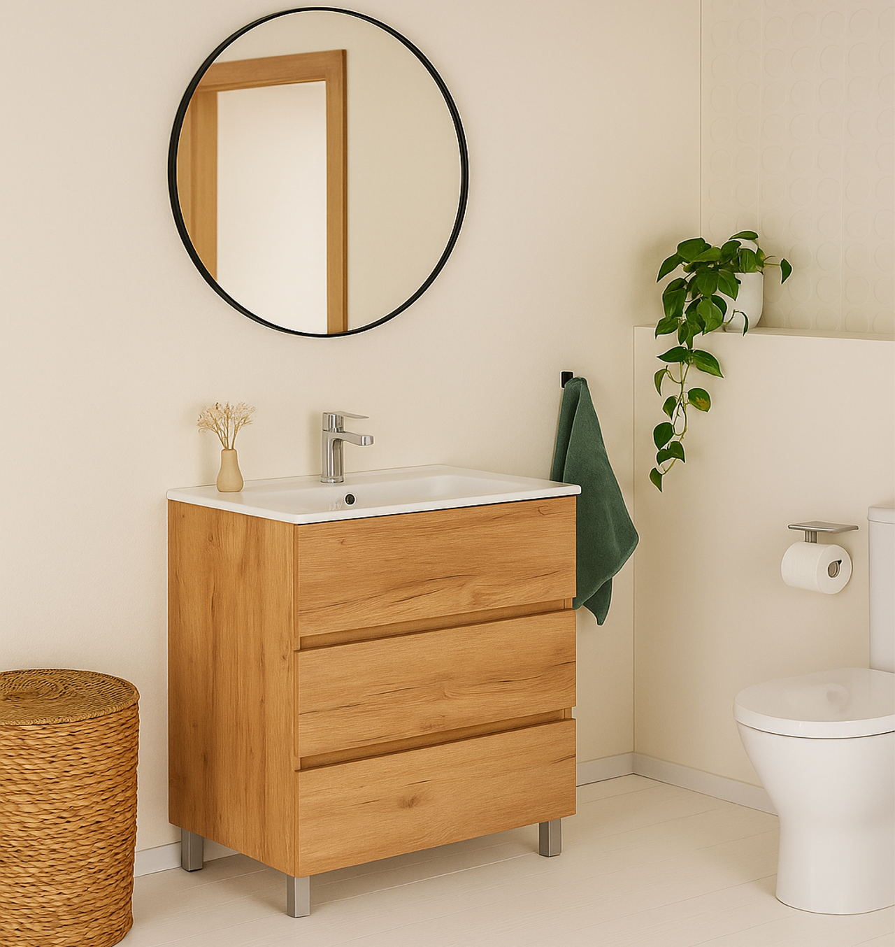 Diapositive Mueble de baño Lima Roble 80cm con tres cajones