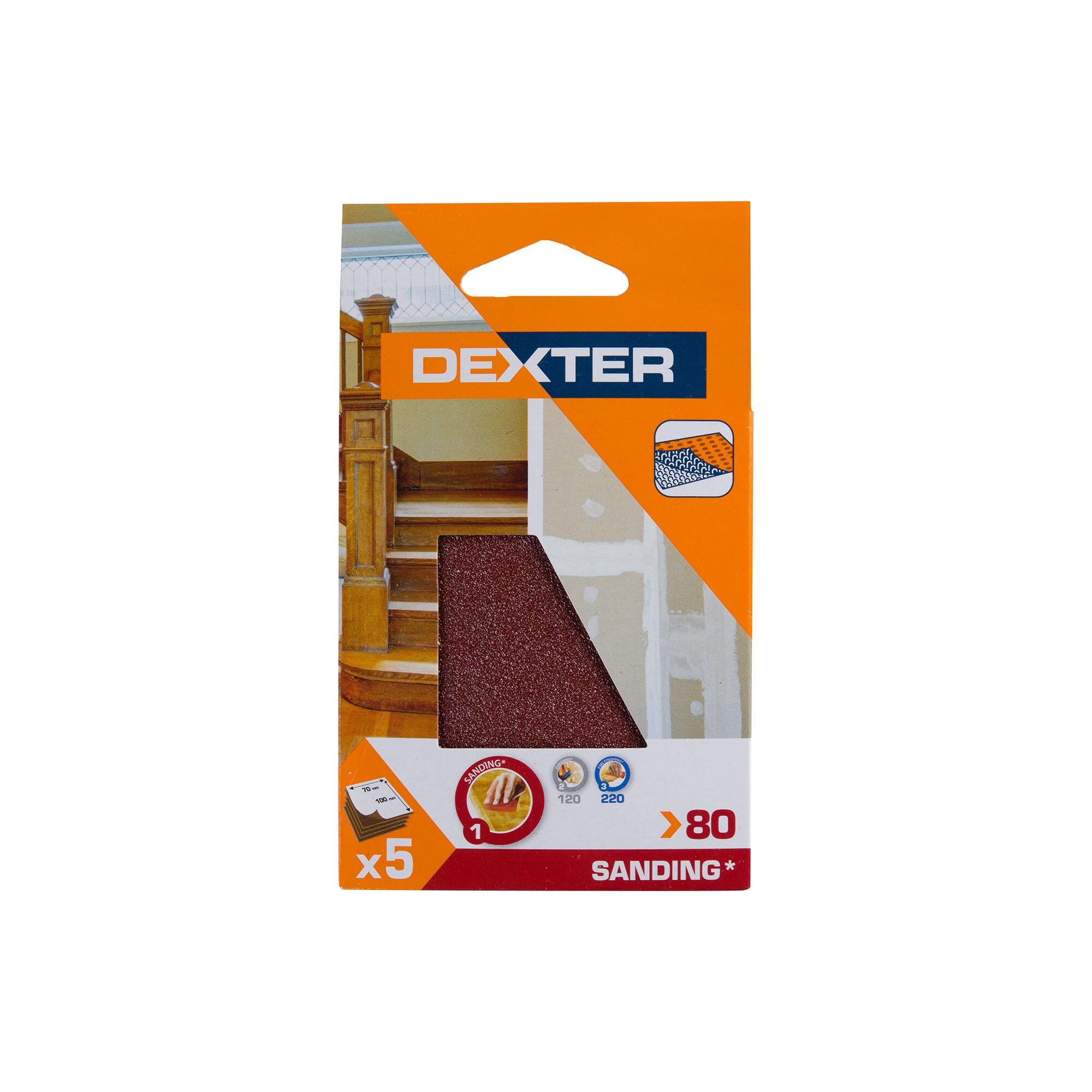 Banda abraziva Dexter, pentru slefuire lemn, 100 x 70 mm, granulatie 80 (set 5 buc)