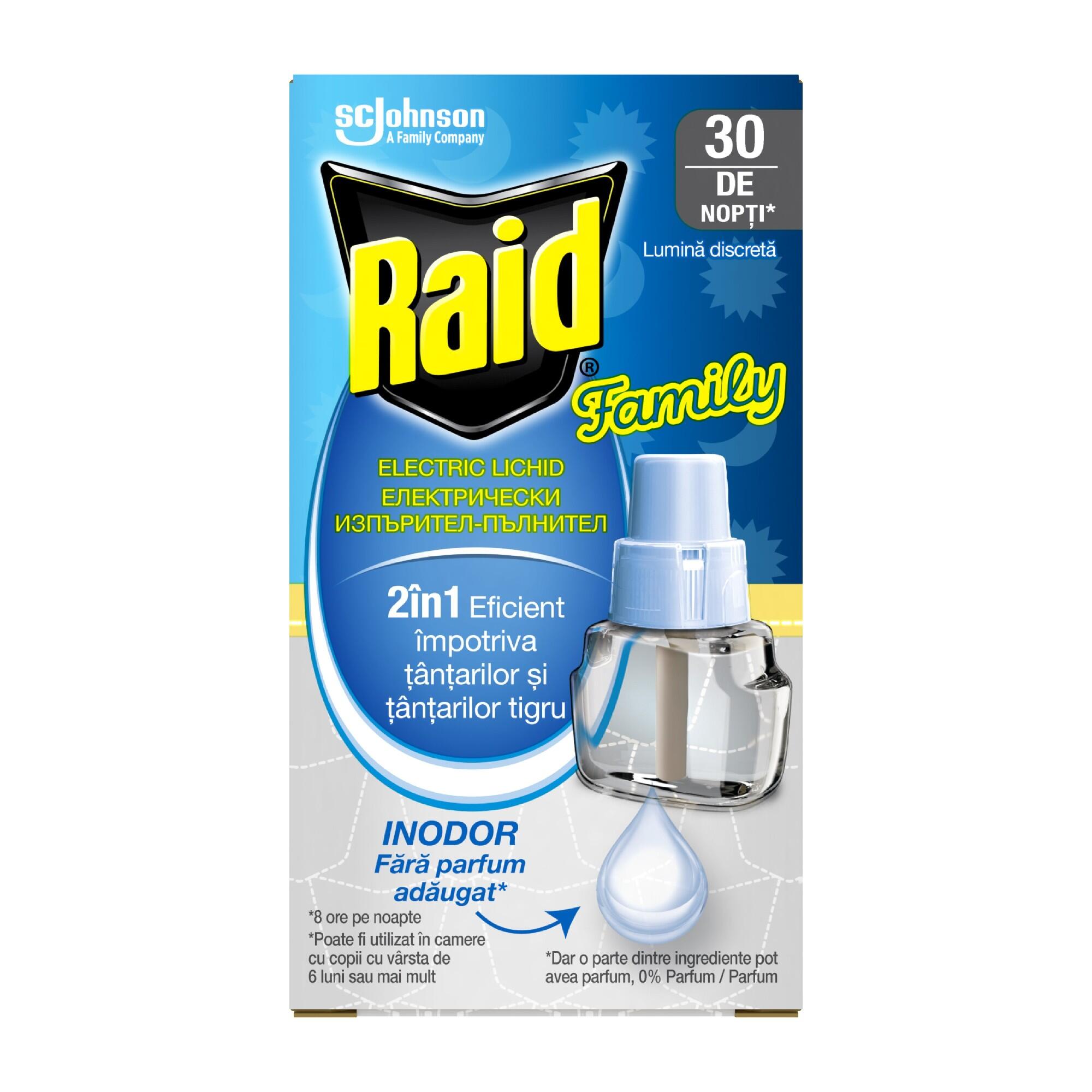 Rezerva lichid pentru aparat electric impotriva tantarilor Raid Family Liquid, 30 nopti, 21ml