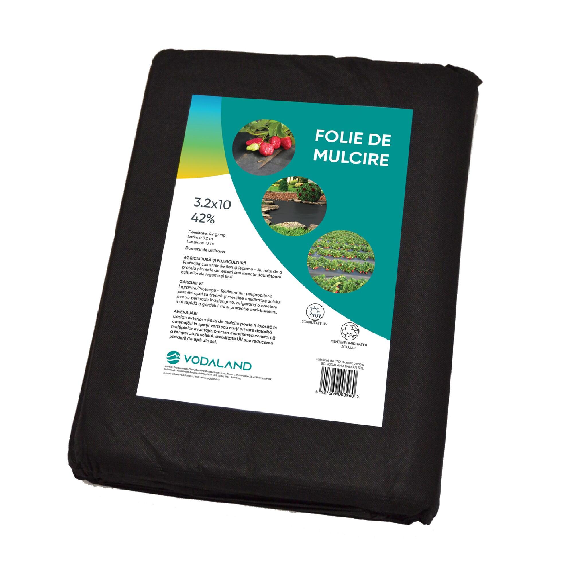 Folie mulcire, polipropilena, 42 g/m², 3.2 x 10 m, negru
