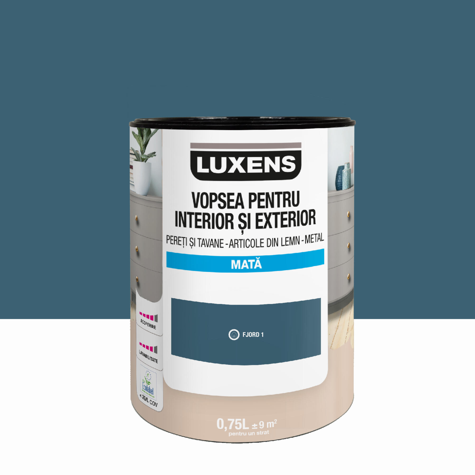 Email pe baza de apa Luxens, pentru pereti si tavane, lemn si metal, Fjord1, aspect mat, 0.75 L