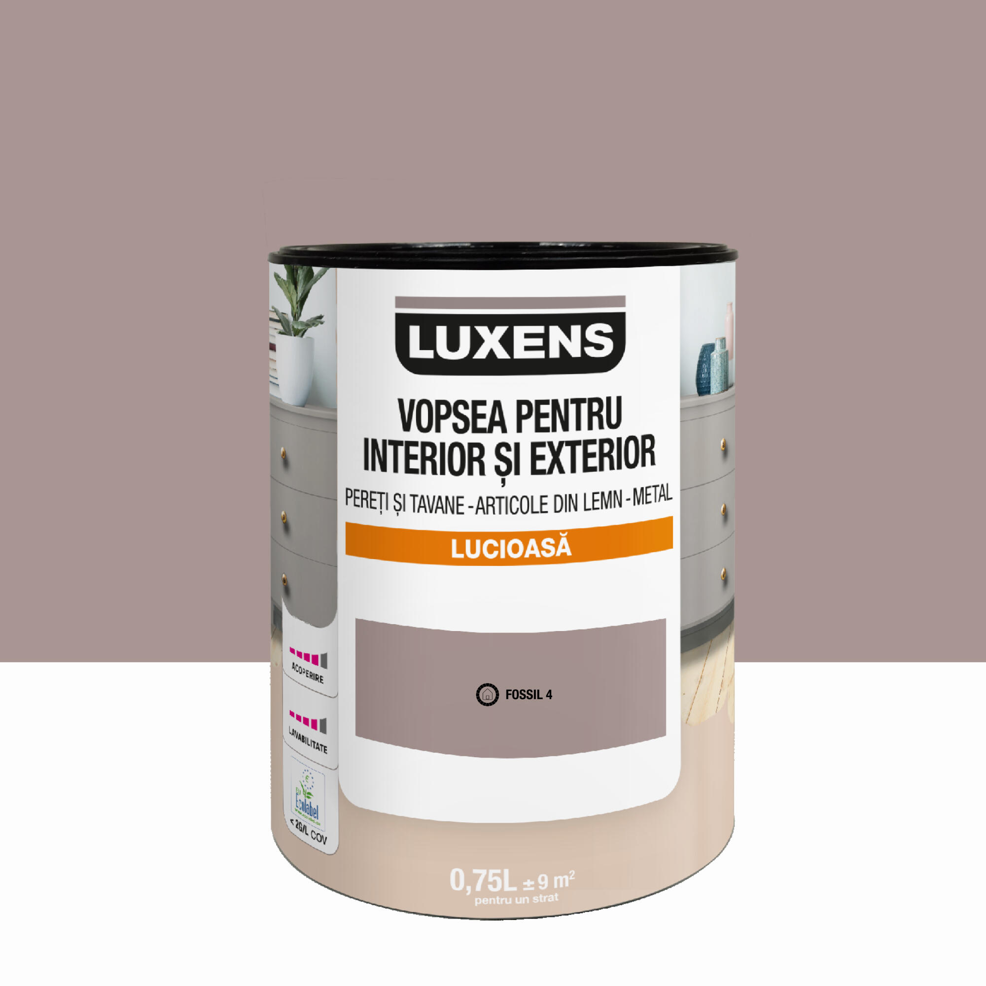 Email pe baza de apa Luxens, pentru pereti si tavane, lemn si metal, Fossil4, aspect lucios, 0.75 L