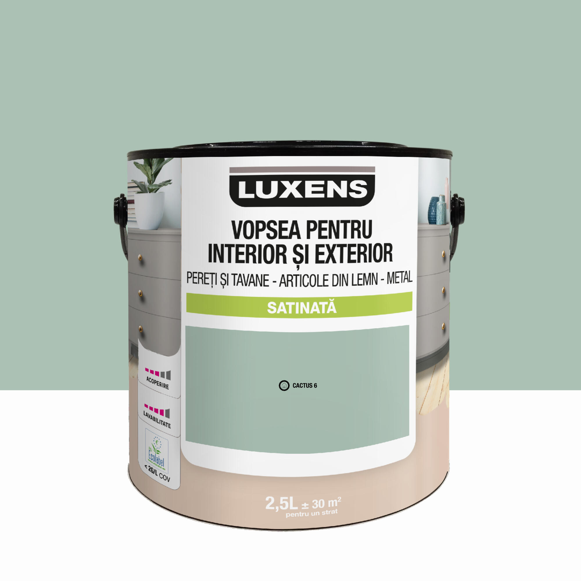 Email pe baza de apa Luxens, pentru pereti si tavane, lemn si metal, Cactus6, aspect satinat, 2.5 L