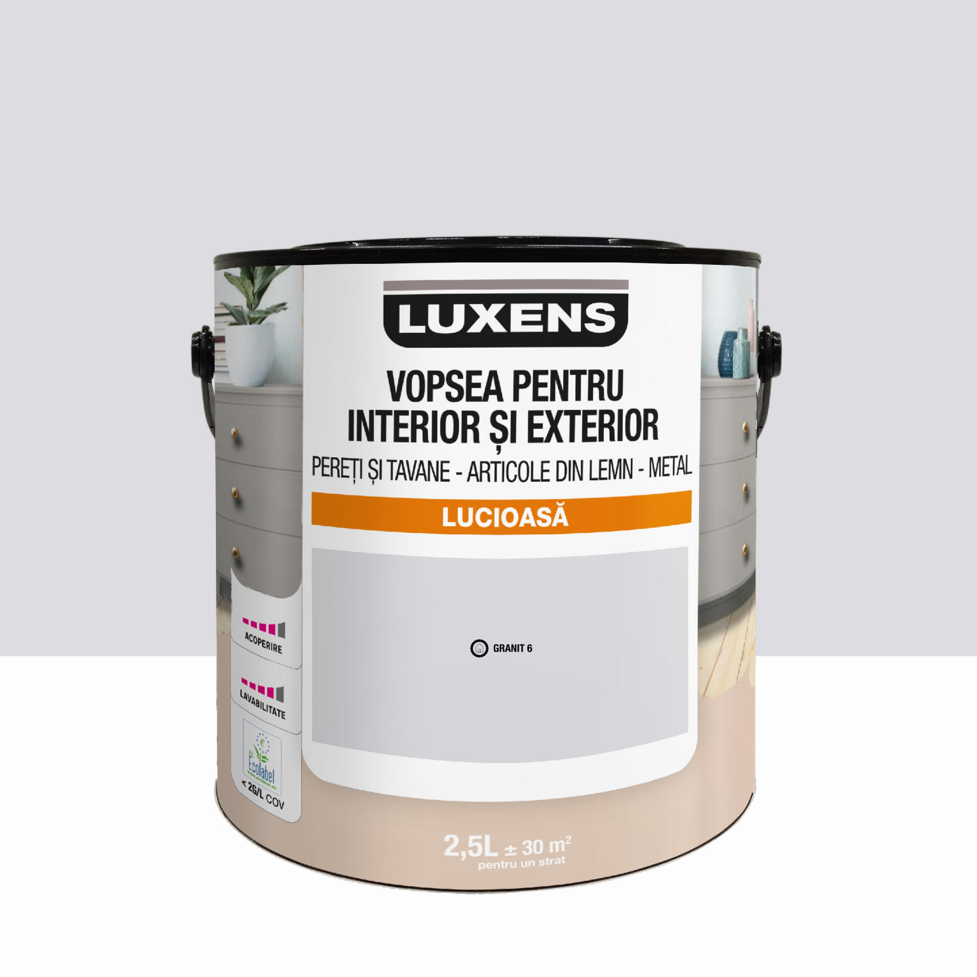 Email pe baza de apa Luxens, pentru pereti si tavane, lemn si metal, Granit6, aspect lucios, 2.5 L