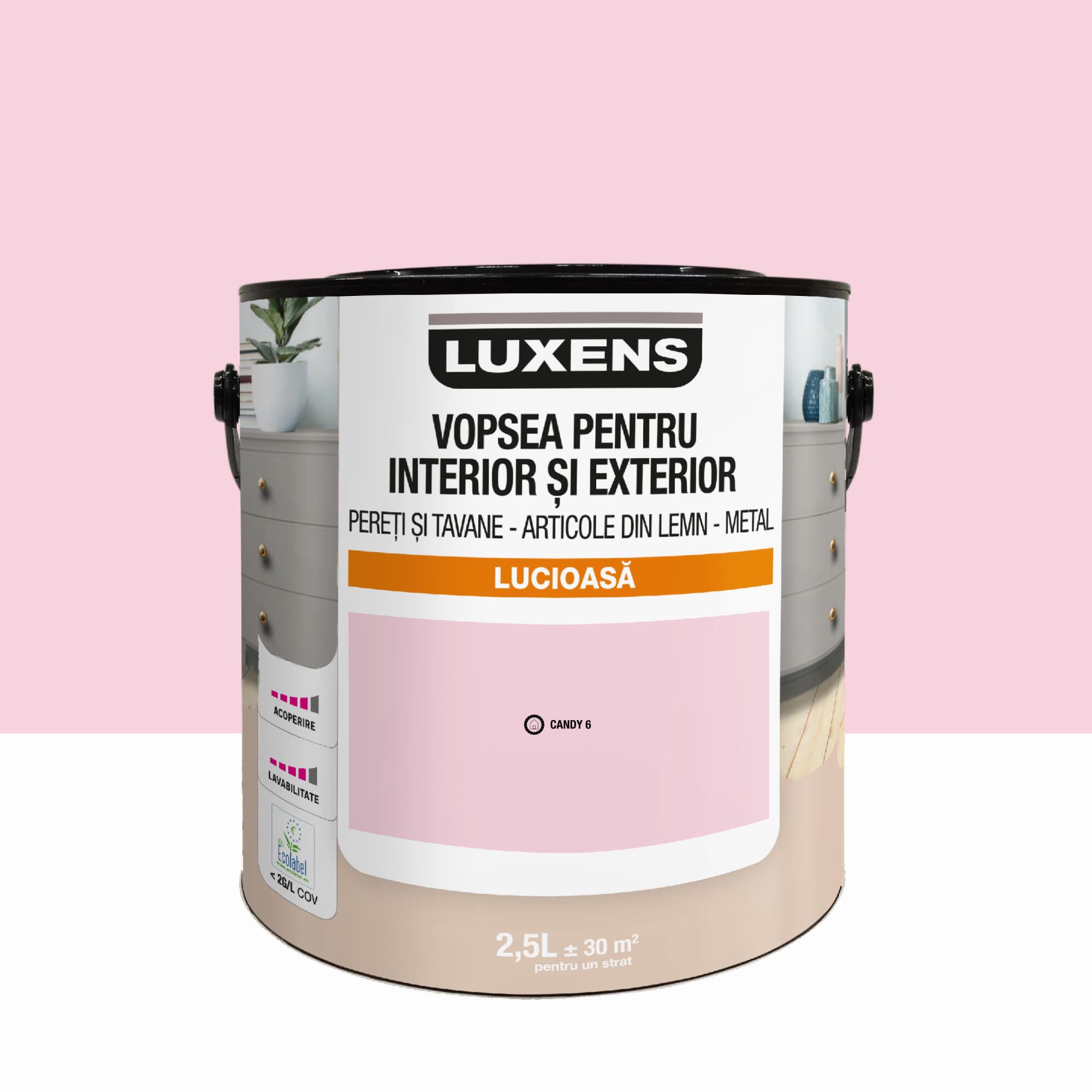Email pe baza de apa Luxens, pentru pereti si tavane, lemn si metal, Candy6, aspect lucios, 2.5 L