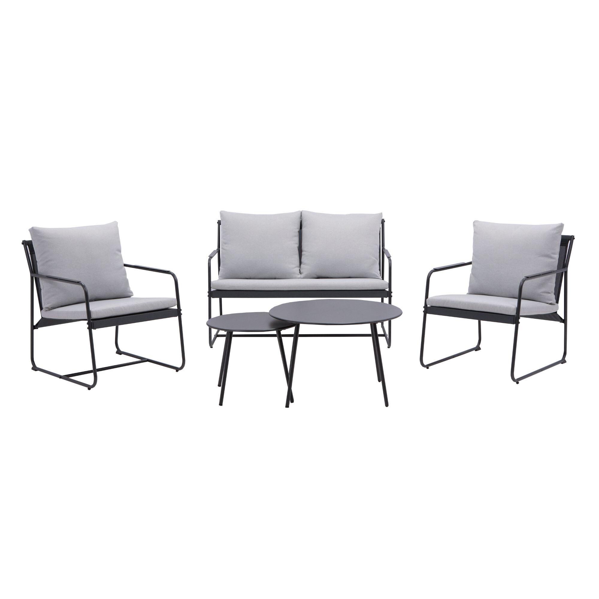 Set mobilier gradina Naterial Fino, pentru 4 persoane, otel/poliester, gri
