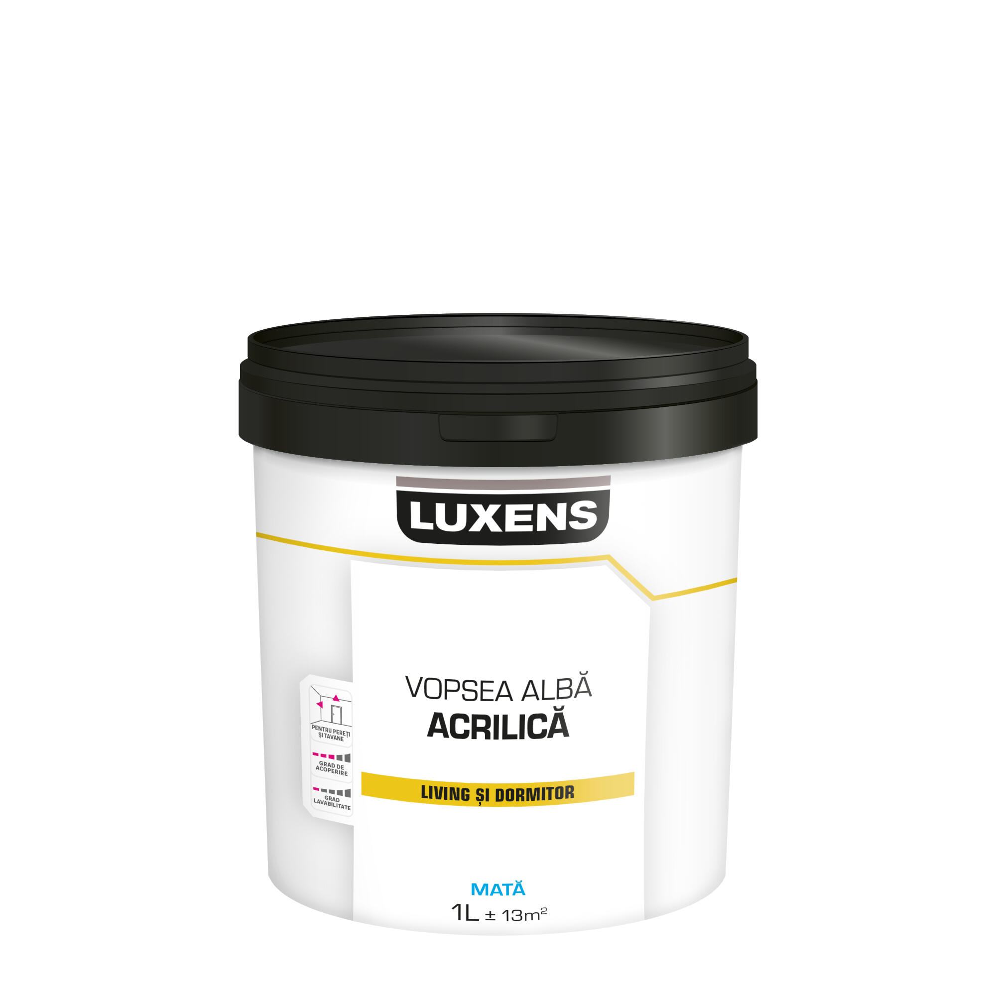 Vopsea lavabila alba acrilica Luxens, de interior, 1 L, aspect mat