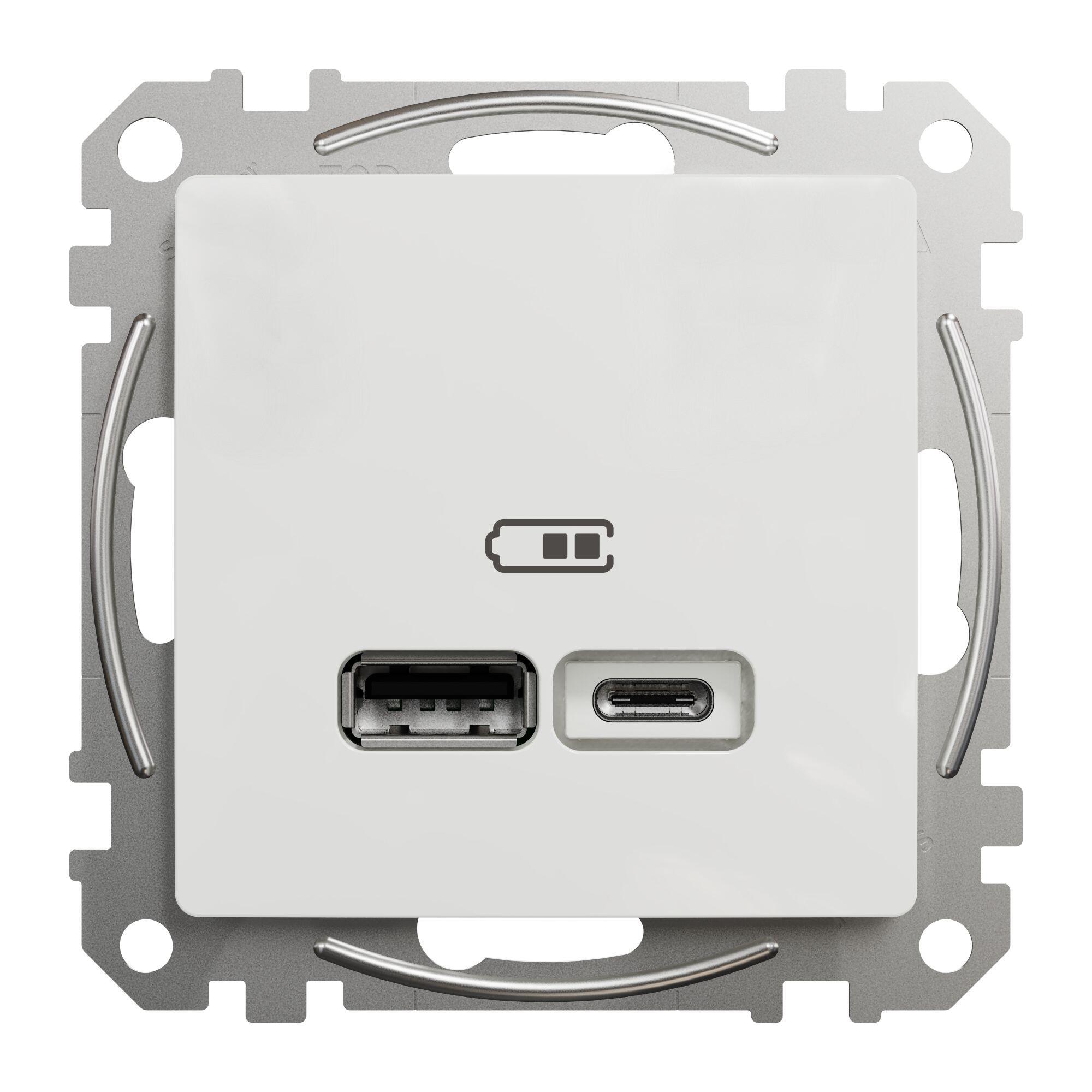 Priza USB Sedna New, tip A+C, IP20, alba