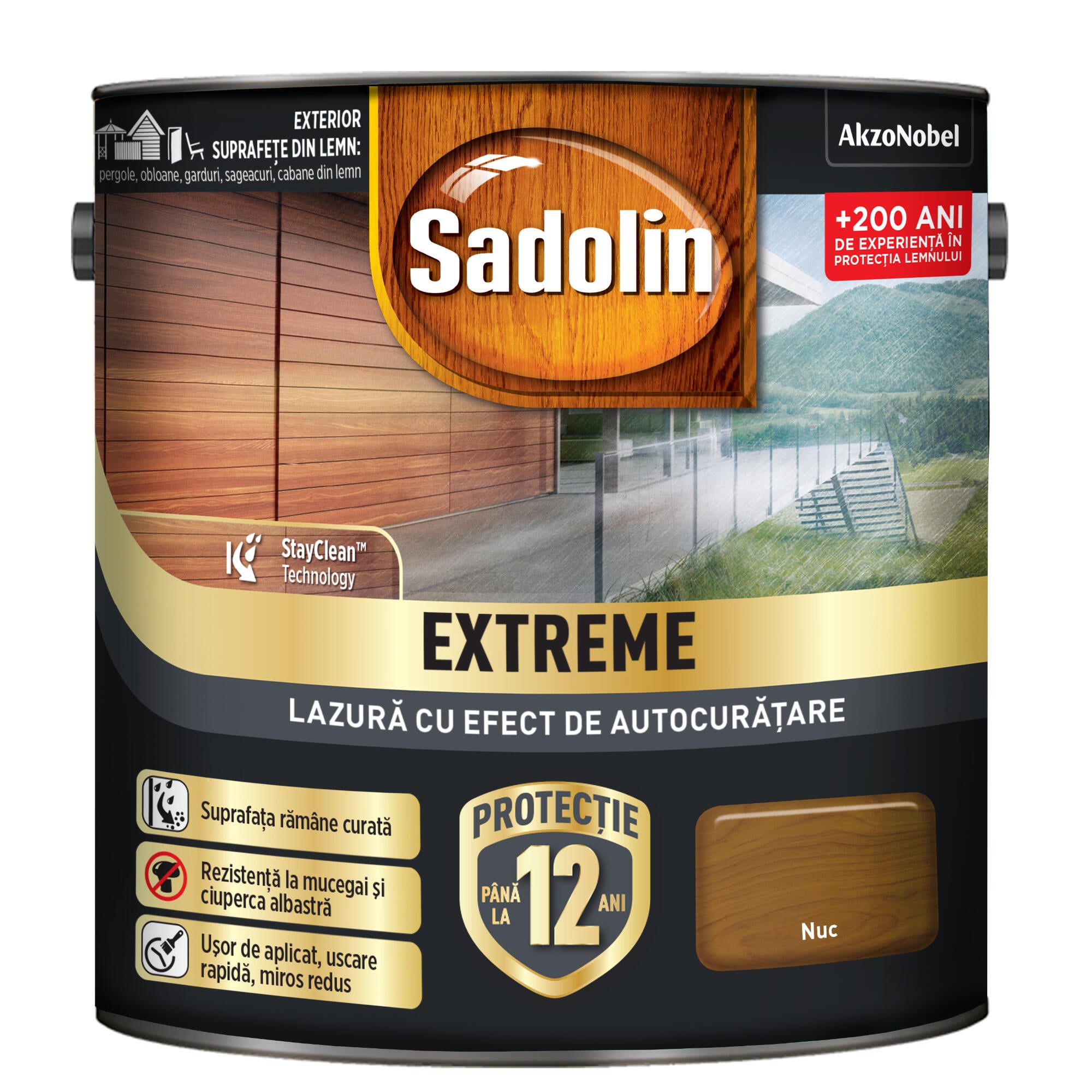 Lazura lemn Sadolin Extreme, pe baza de apa, exterior, nuc, 0.7 L