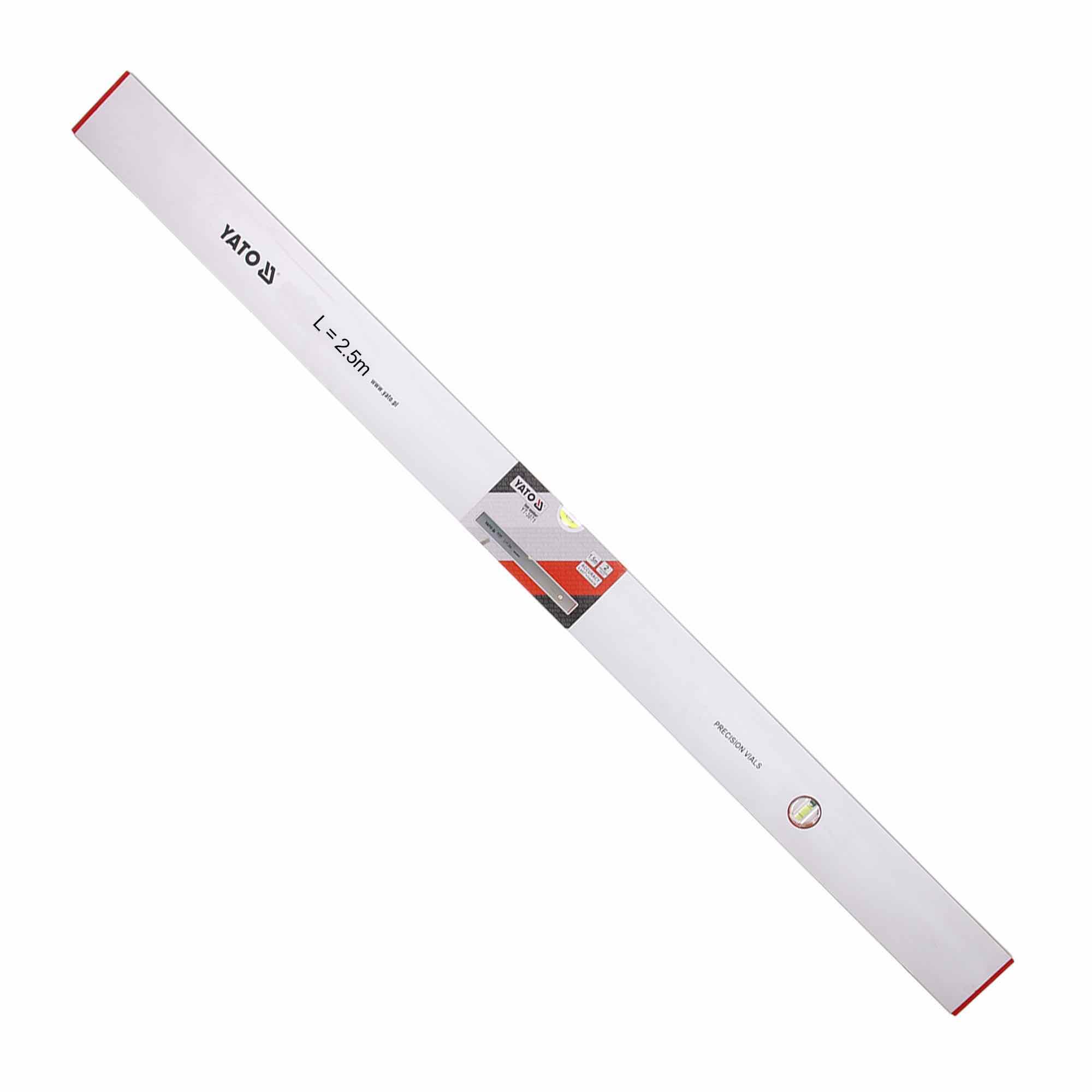 Dreptar aluminiu Yato, 2 bule aer, L 2500 mm, argintiu