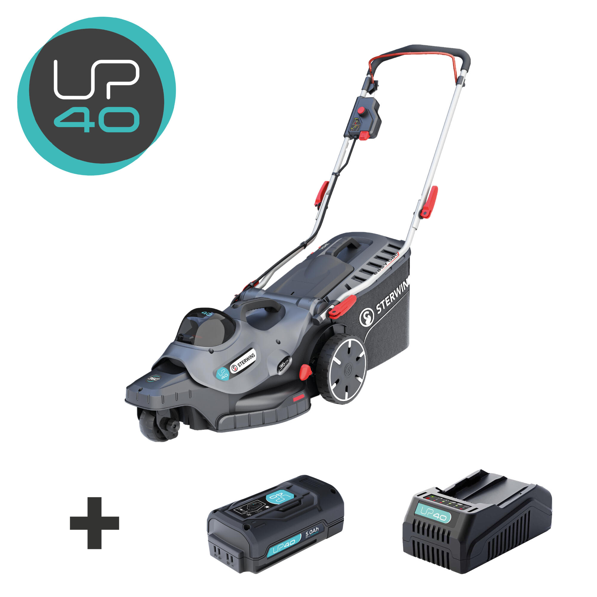 Masina de tuns iarba Sterwins, pe acumulator, 5 Ah, 600 W, 35 L, latime 36 cm, cu acumulator inclus