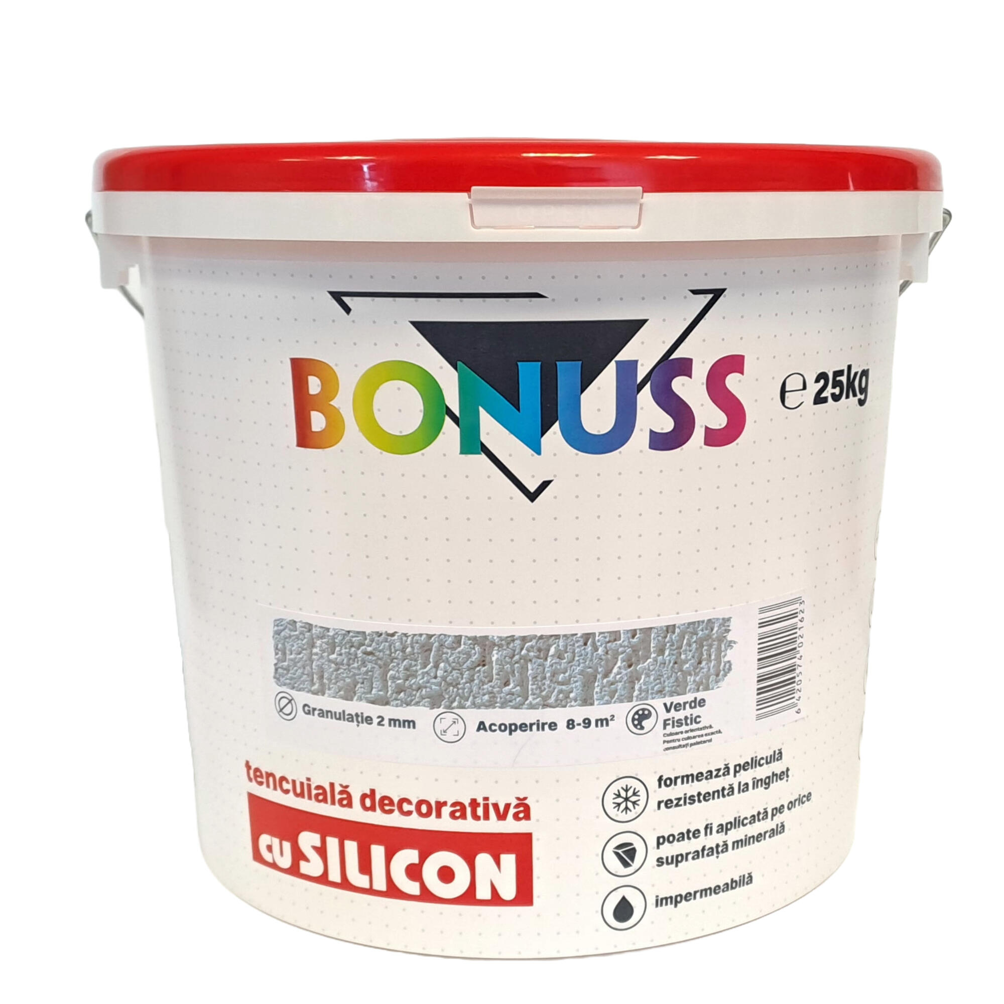Tencuiala decorativa structurata cu silicon Bonuss, verde fistic, 2 mm, aspect scoarta de copac, 25 kg