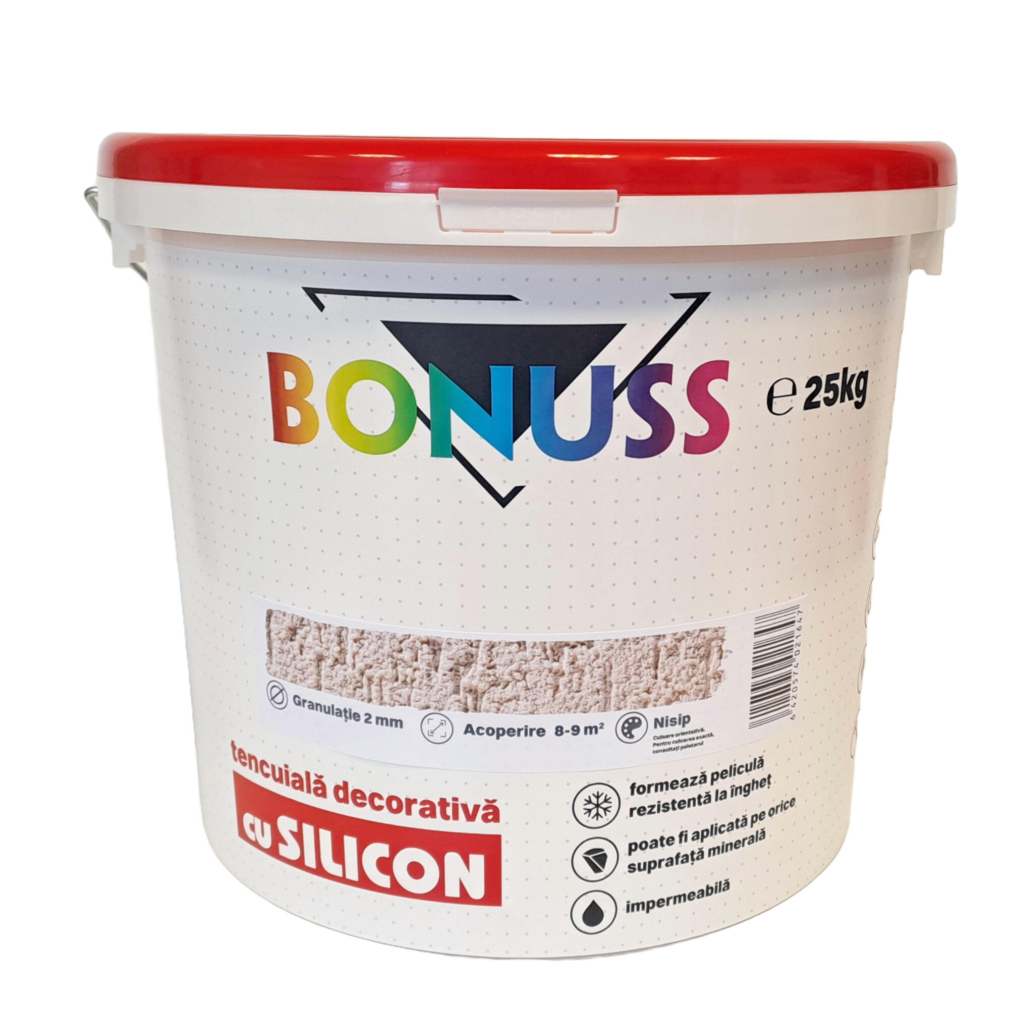 Tencuiala decorativa structurata cu silicon Bonuss, nisip, 2 mm, aspect scoarta de copac, 25 kg