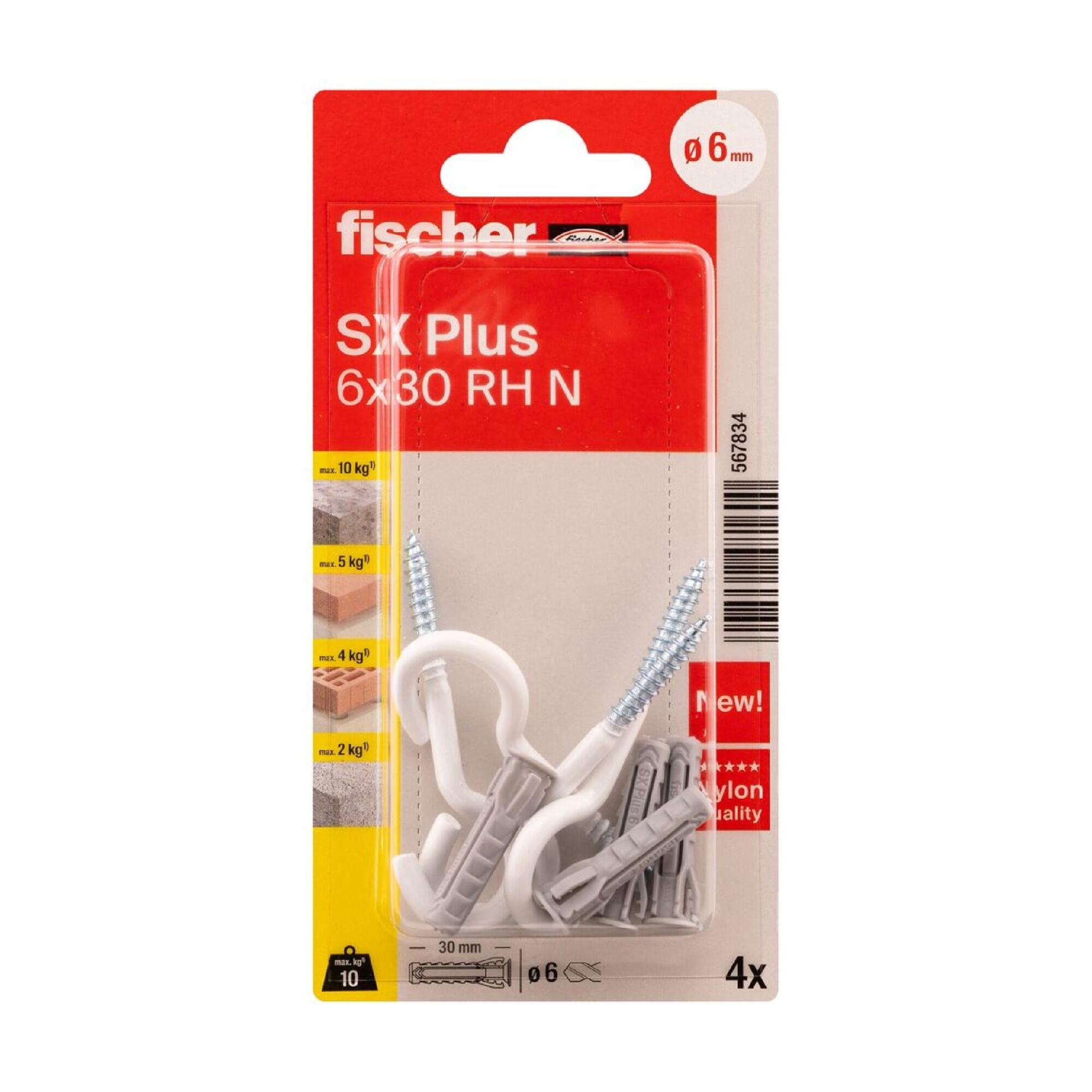 Diblu nailon cu carlig, Ø 6 x 30 mm, Fischer (set 4 buc)